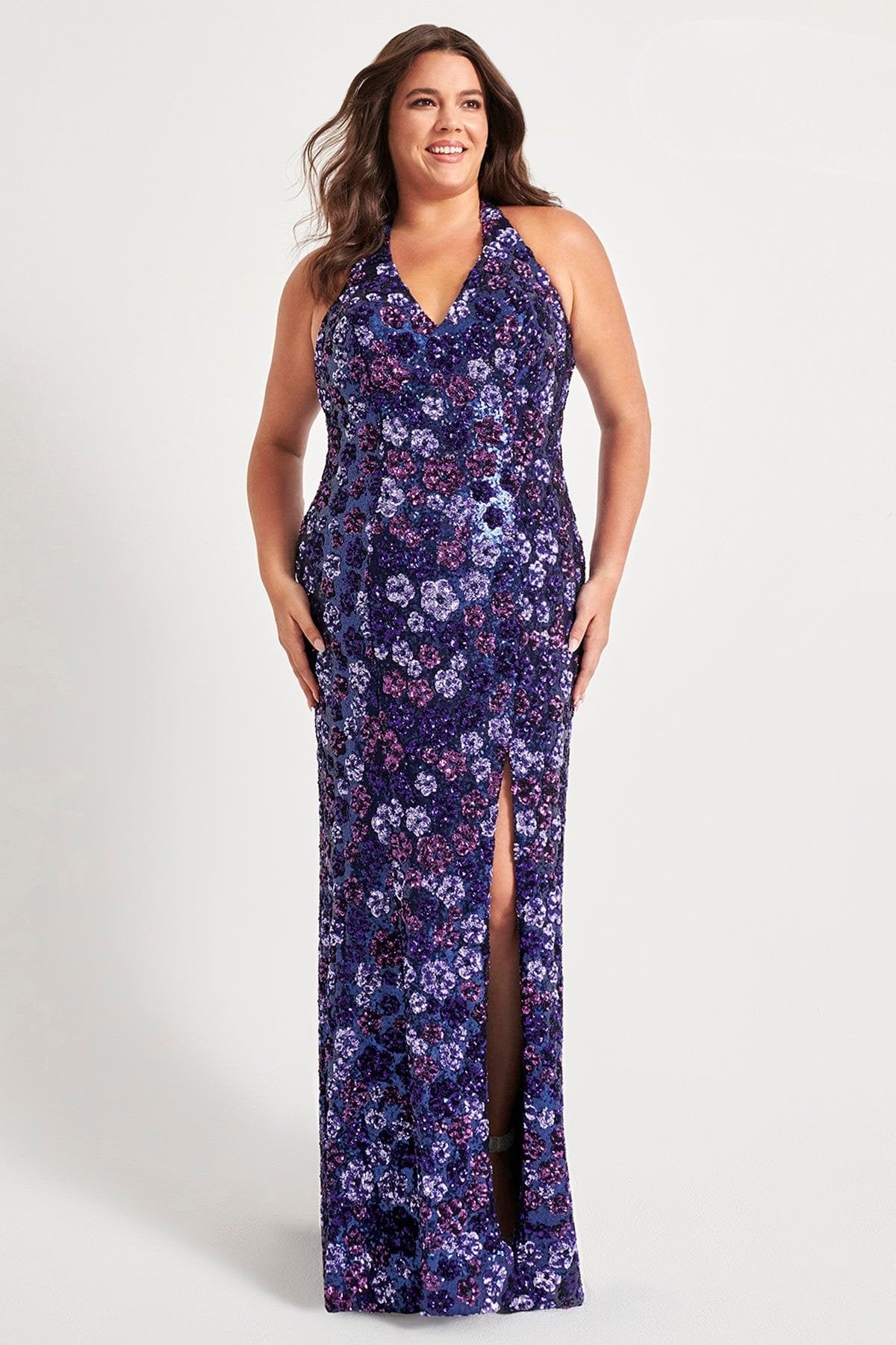 Prom Dresses Plus Size Long Floral Formal Prom Sequin Dress Purple Navy