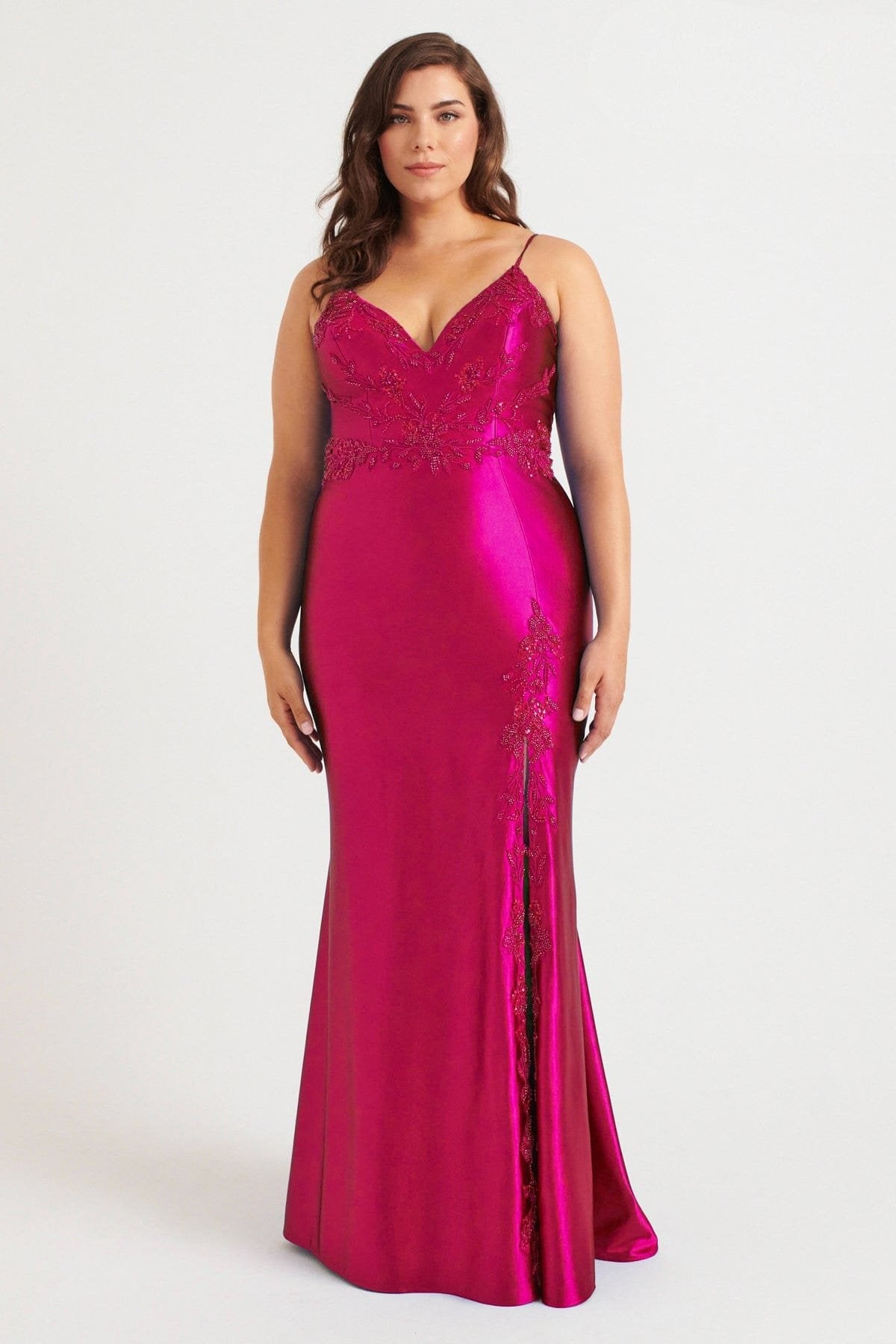 Prom Dresses Long Prom Formal Beaded Plus Size Dress Raspberry