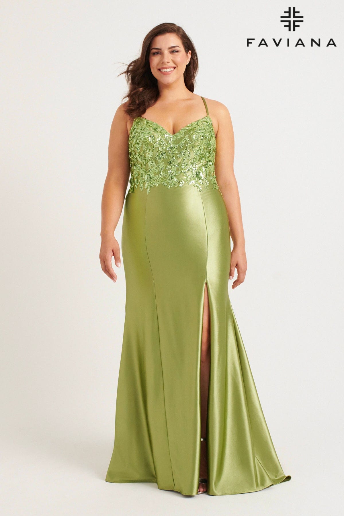 Faviana 9563 Long Formal Sequin Applique Plus Size Prom Dress