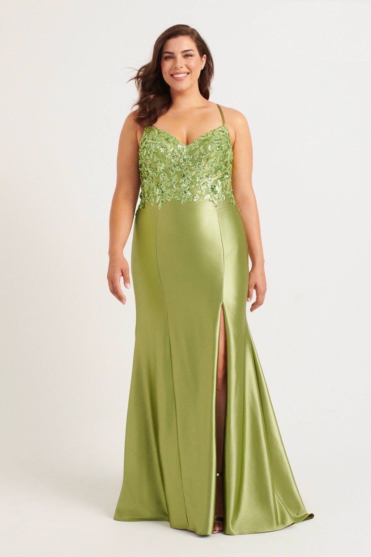 Prom Dresses Long Formal Sequin Applique Plus Size Prom Dress Sage
