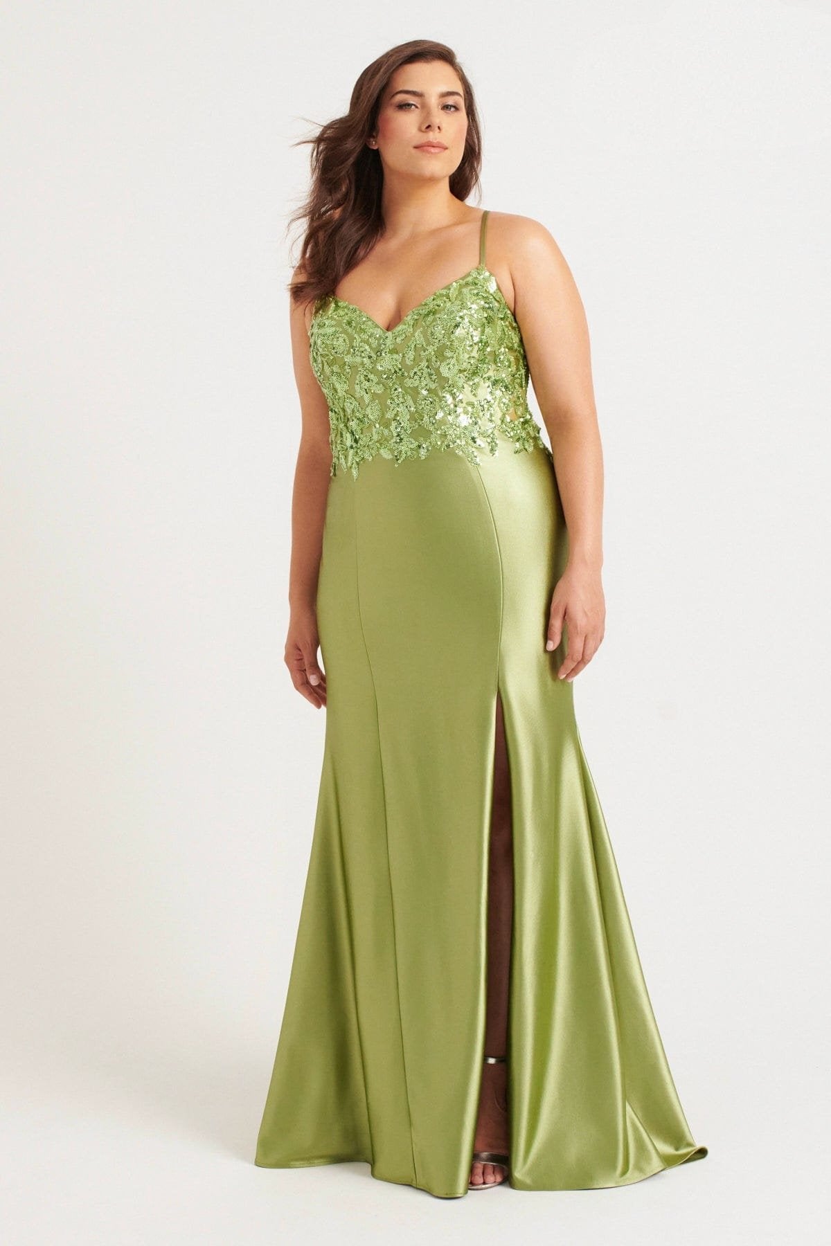 Prom Dresses Long Formal Sequin Applique Plus Size Prom Dress Sage
