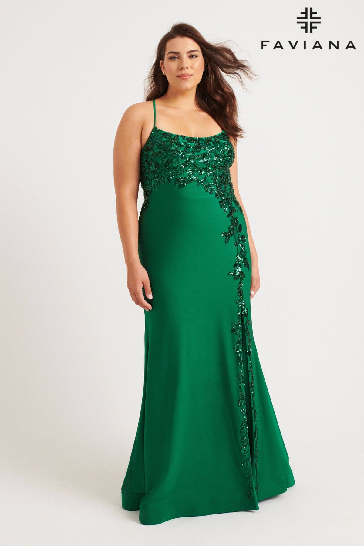 Faviana 9570 Fitted Long Formal Plus Size Beaded Prom Dress