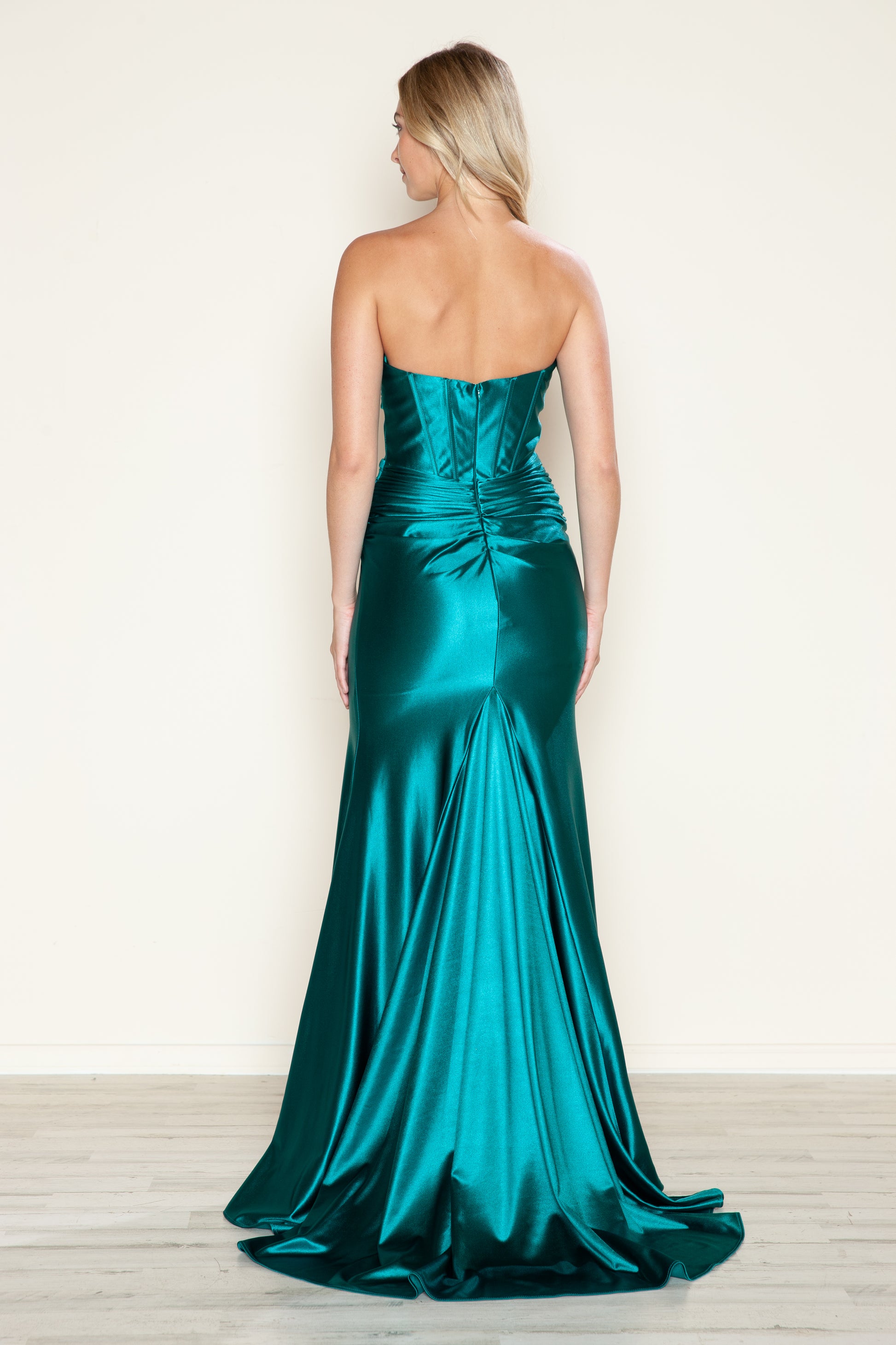Poly USA 9574 Fitted Corset Long Formal Slit Prom Dress