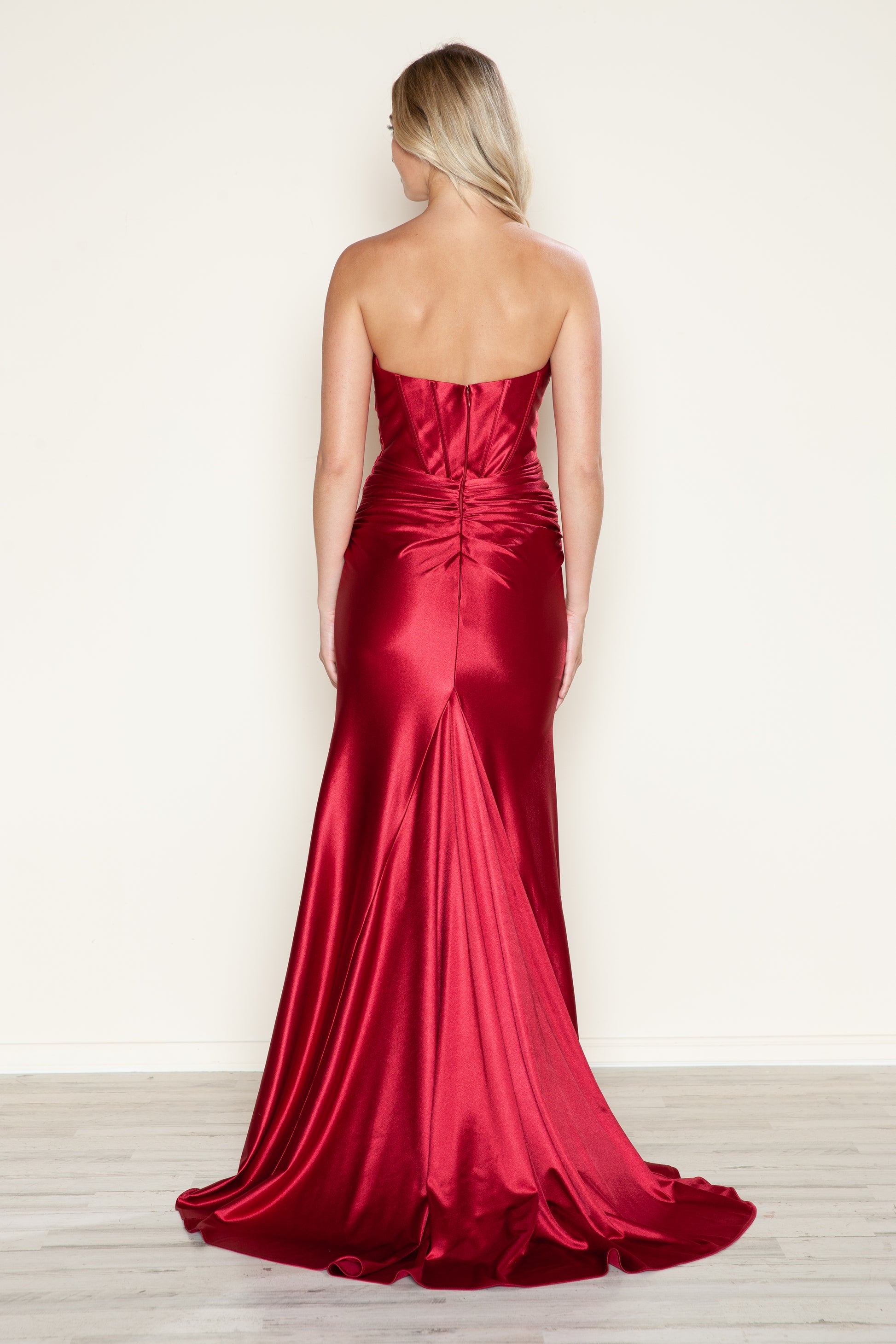 Poly USA 9574 Fitted Corset Long Formal Slit Prom Dress