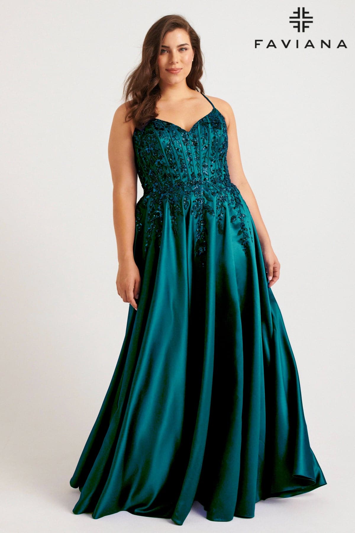 Faviana 9575 Plus Size Corset Long Formal A Line Prom Dress