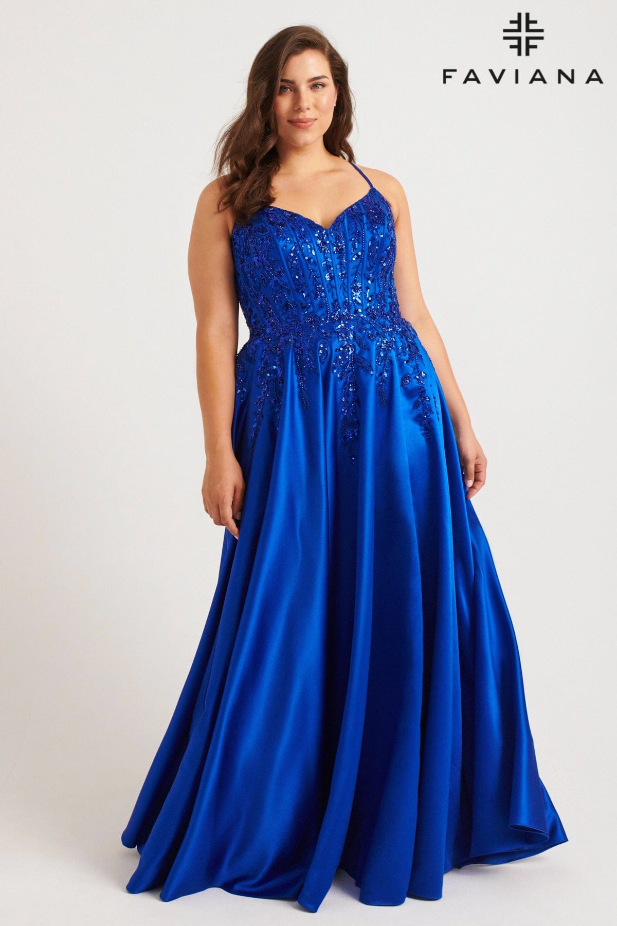 Faviana 9575 Plus Size Corset Long Formal A Line Prom Dress