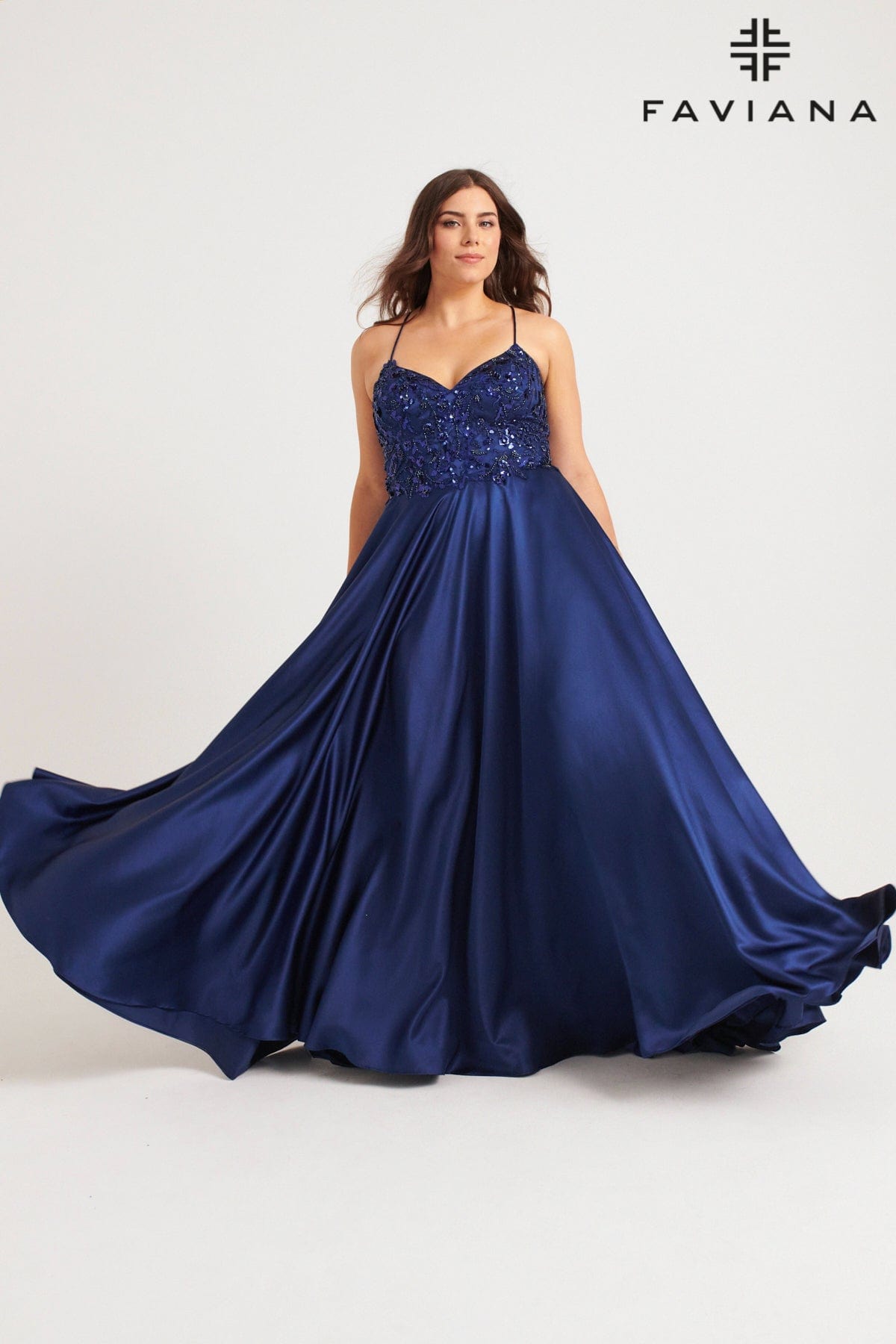 Faviana 9578 Plus Size Long Formal Sequin Applique Prom Dress