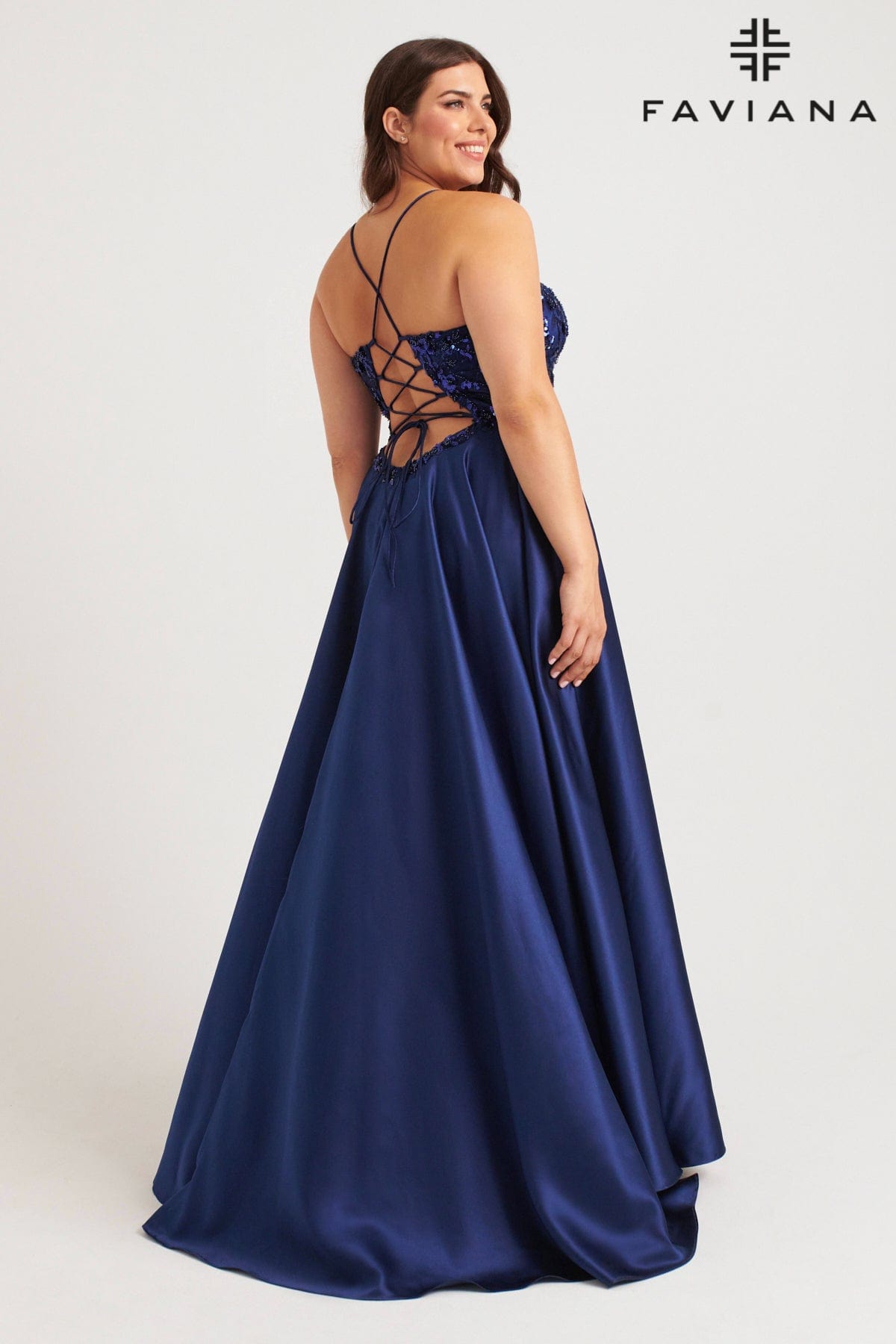 Faviana 9578 Plus Size Long Formal Sequin Applique Prom Dress
