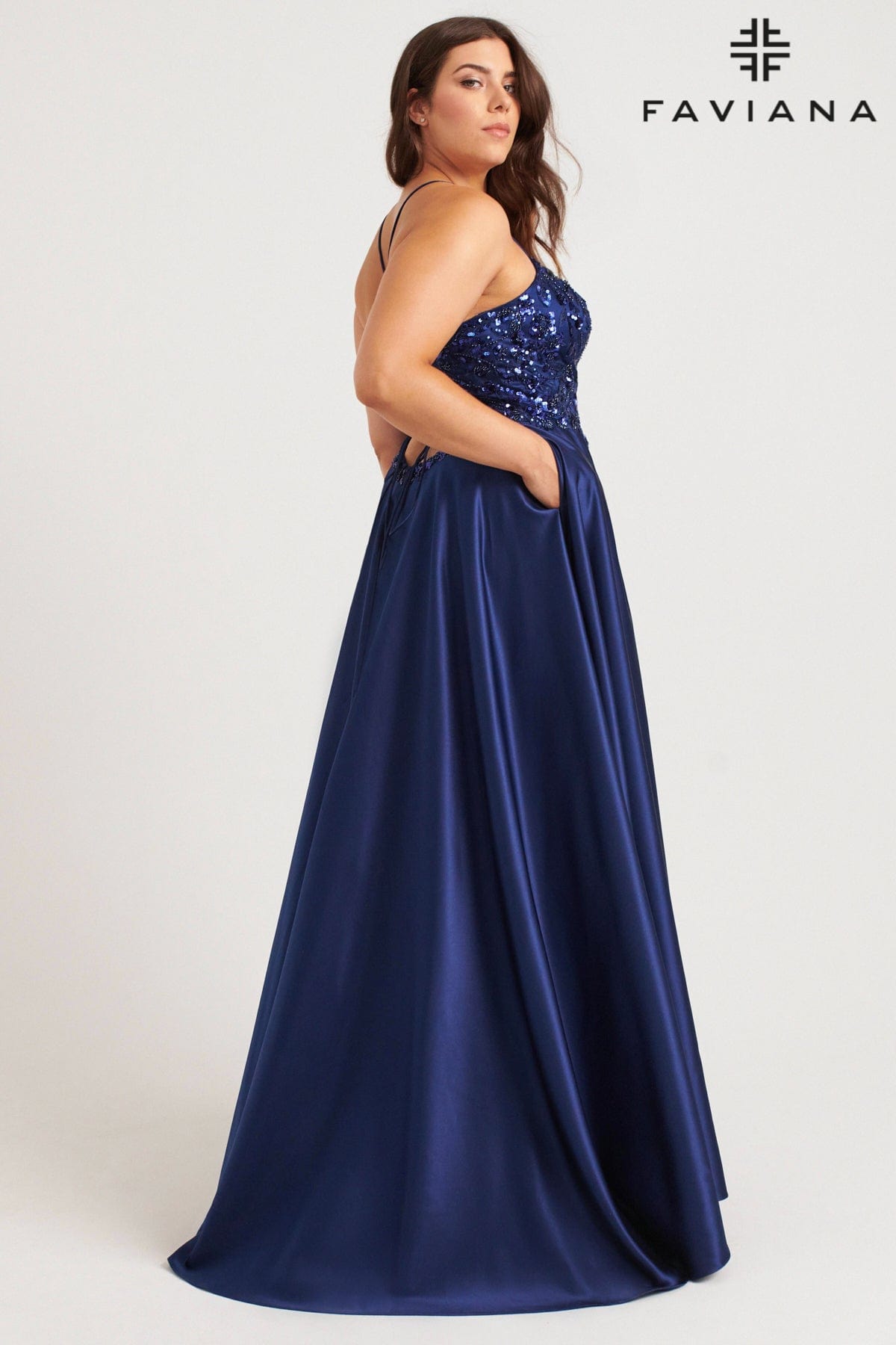 Faviana 9578 Plus Size Long Formal Sequin Applique Prom Dress