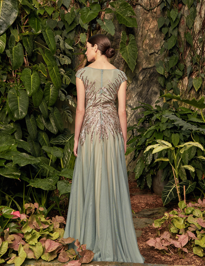 Formal Dresses Metallic Long Formal Beaded Evening Dress Iceberg