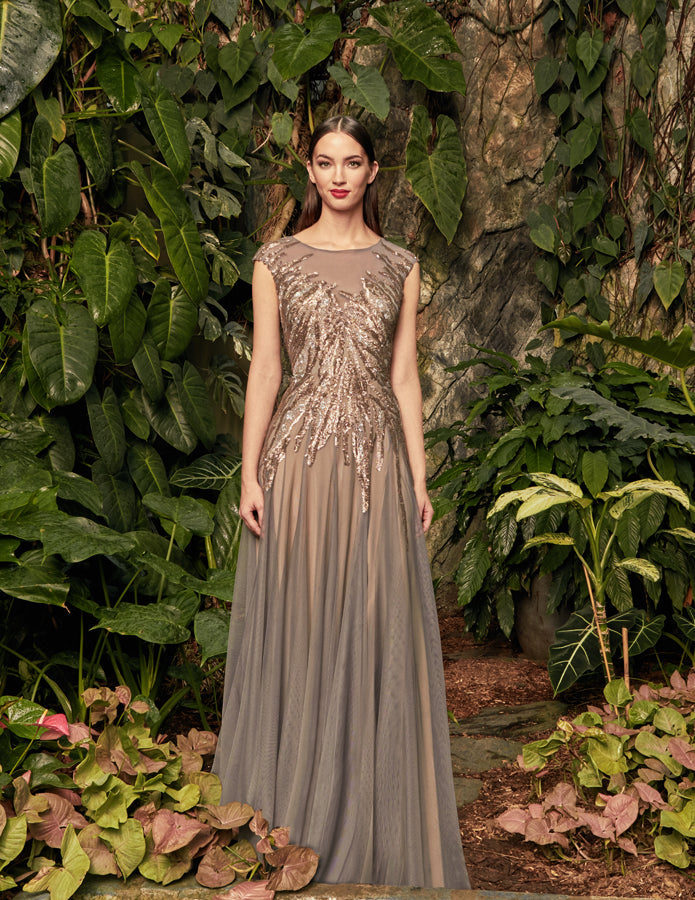 Formal Dresses Metallic Long Formal Beaded Evening Dress Smoke