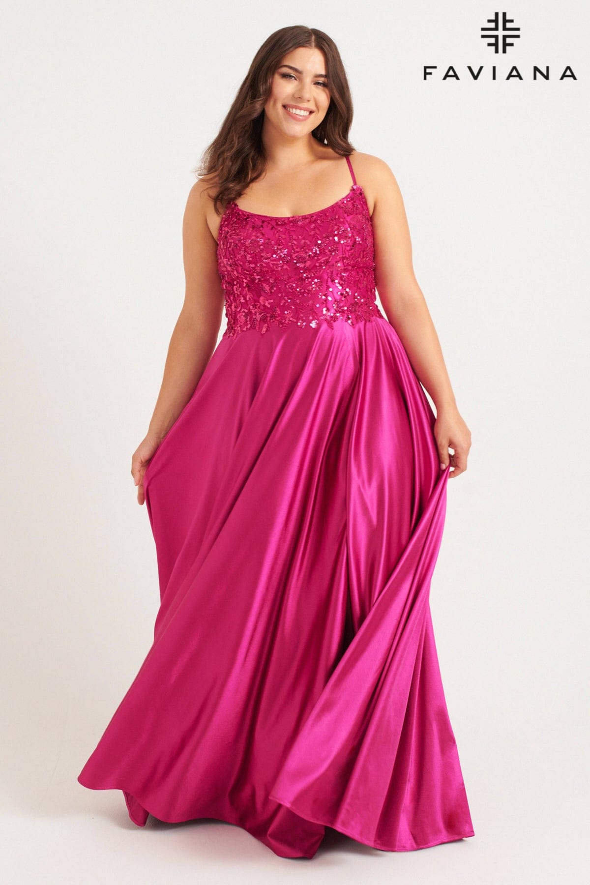 Faviana 9582 Long Beaded A Line Formal Plus Size Prom Dress