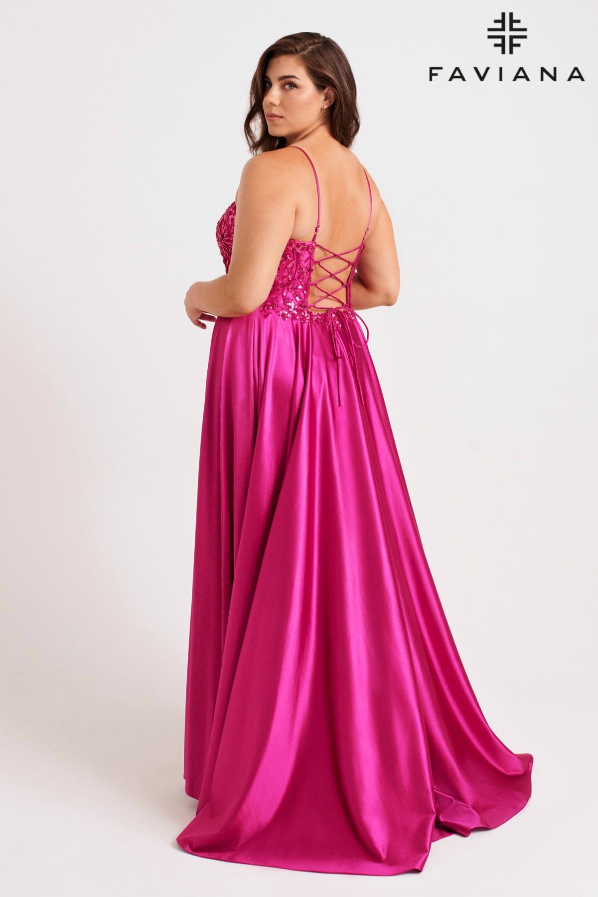 Faviana 9582 Long Beaded A Line Formal Plus Size Prom Dress