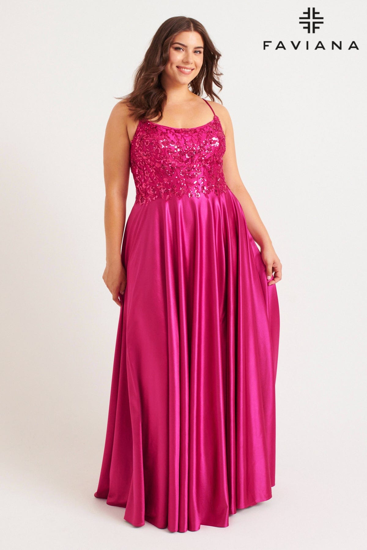 Faviana 9582 Long Beaded A Line Formal Plus Size Prom Dress