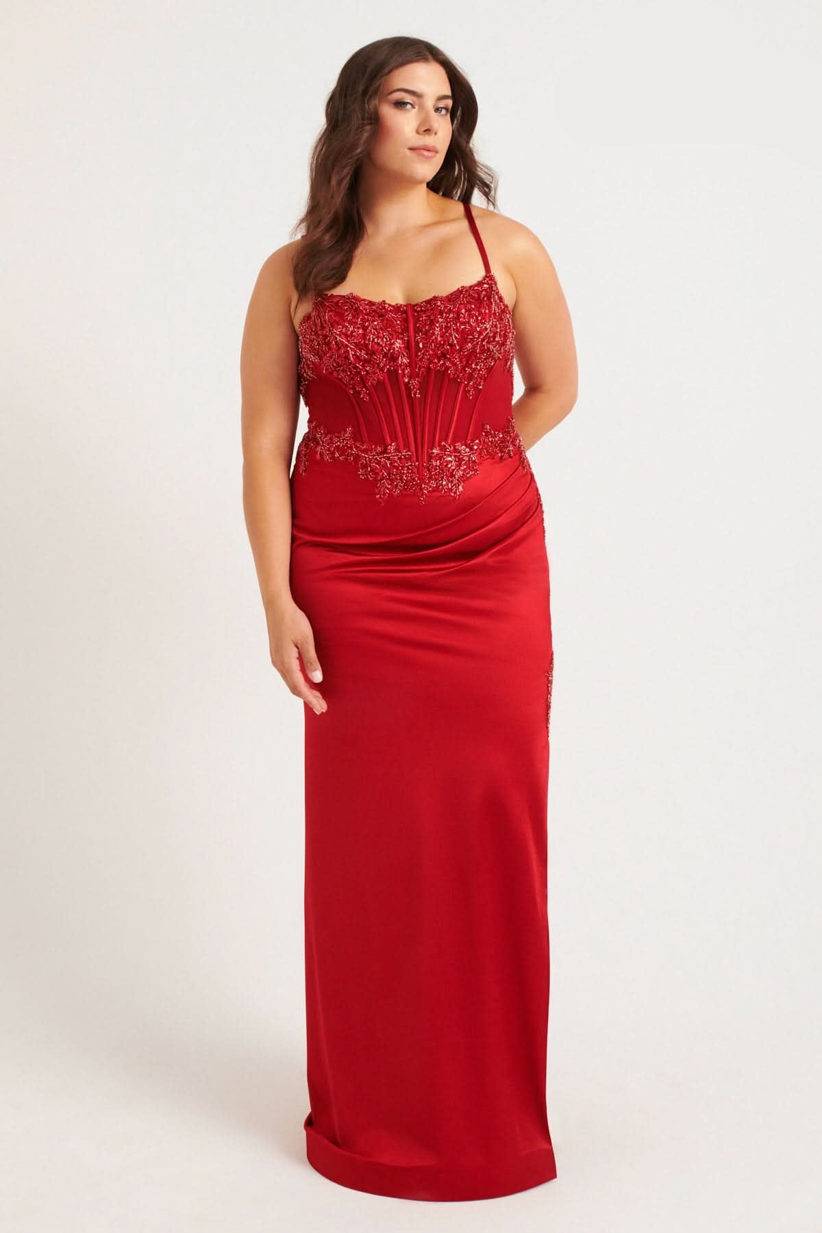 fitted lace wedding dress Faviana 9592 Long Plus Size Formal Corset Prom Dress