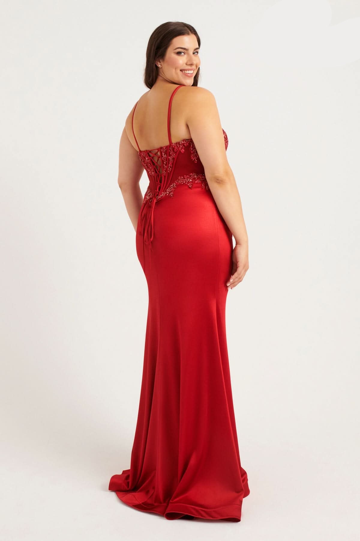 Faviana Plus Size Satin Long Corset Dress 9592 Black / 18W