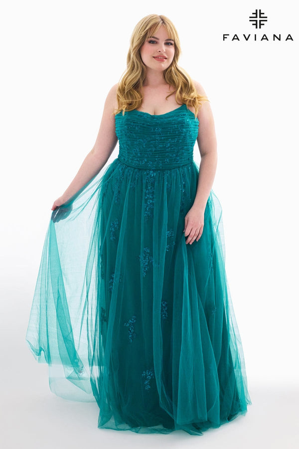 Faviana 9598 Beaded A Line Long Prom Formal Dress