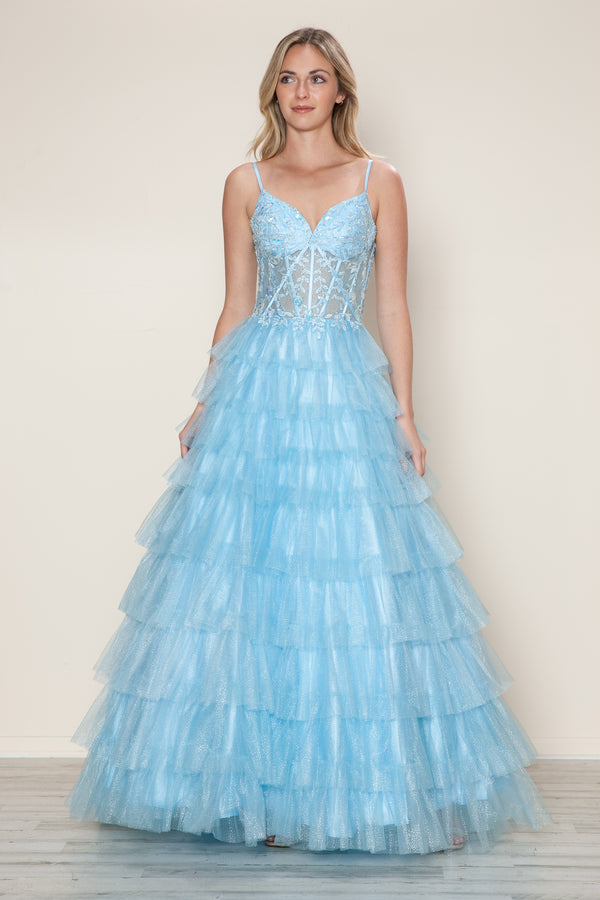Poly USA 9608 Long Ball Gown Formal Ruffle Prom Dress