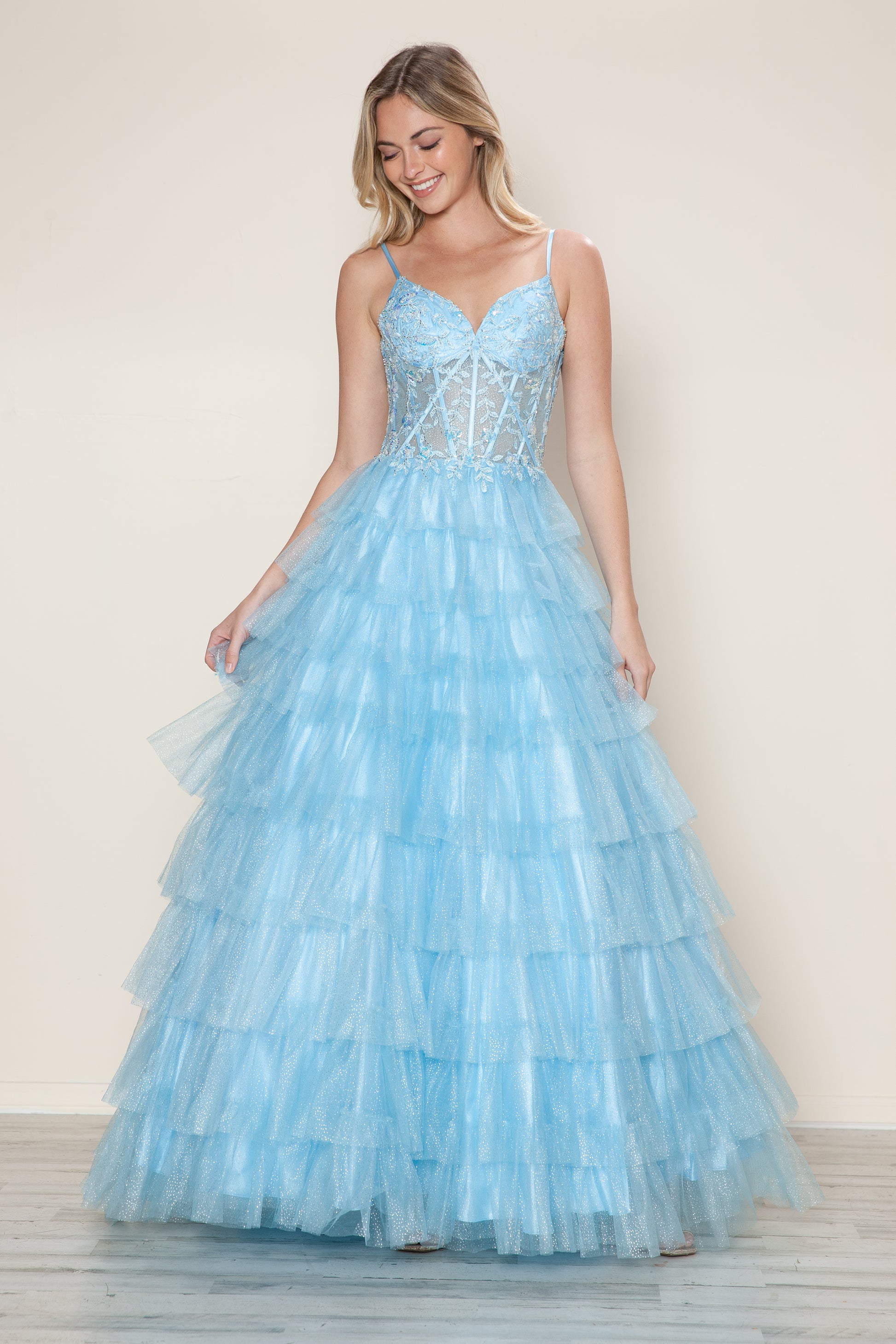 Poly USA 9608 Long Ball Gown Formal Ruffle Prom Dress