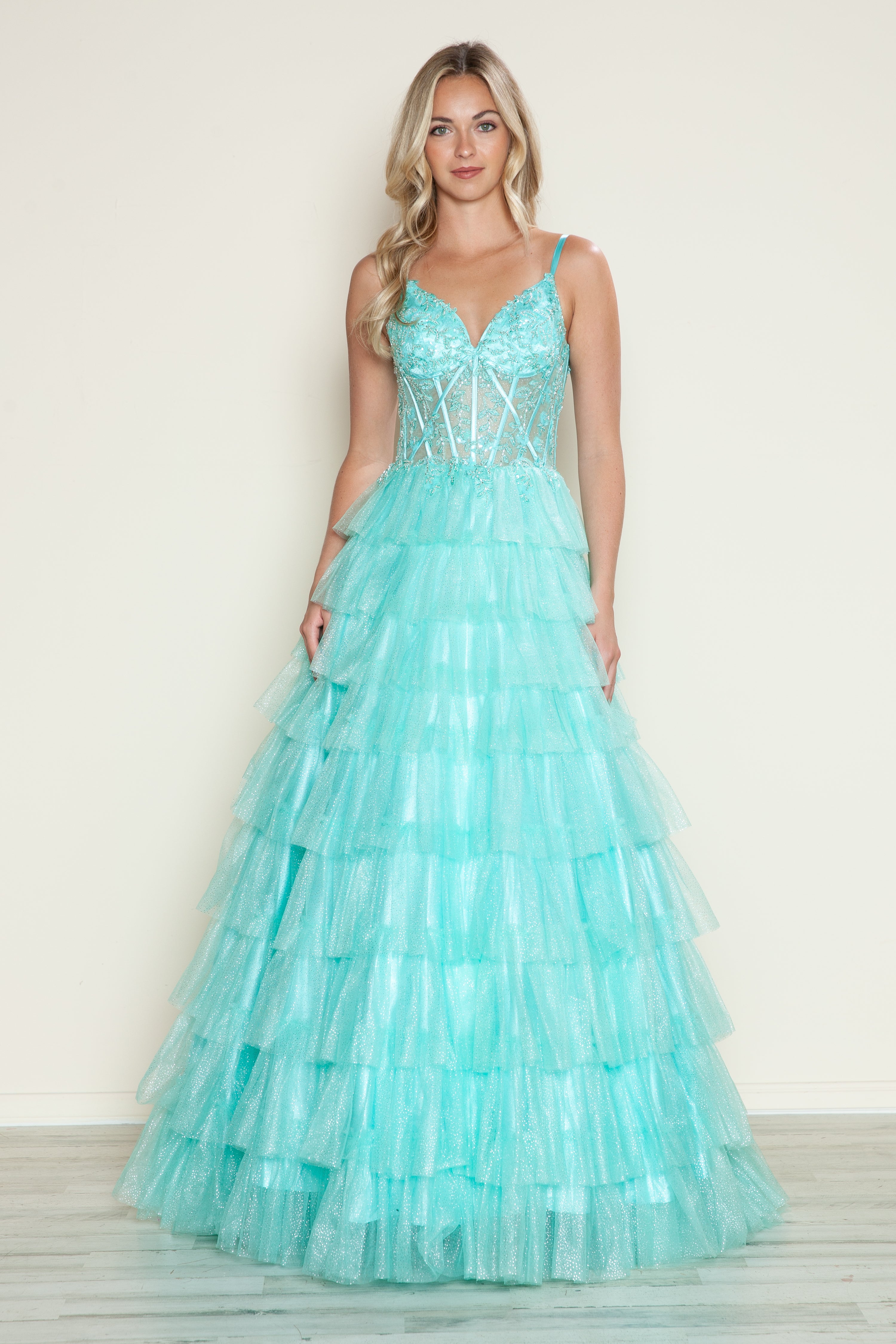 Prom Dresses Long Ball Gown Formal Ruffle Prom Dress Mint