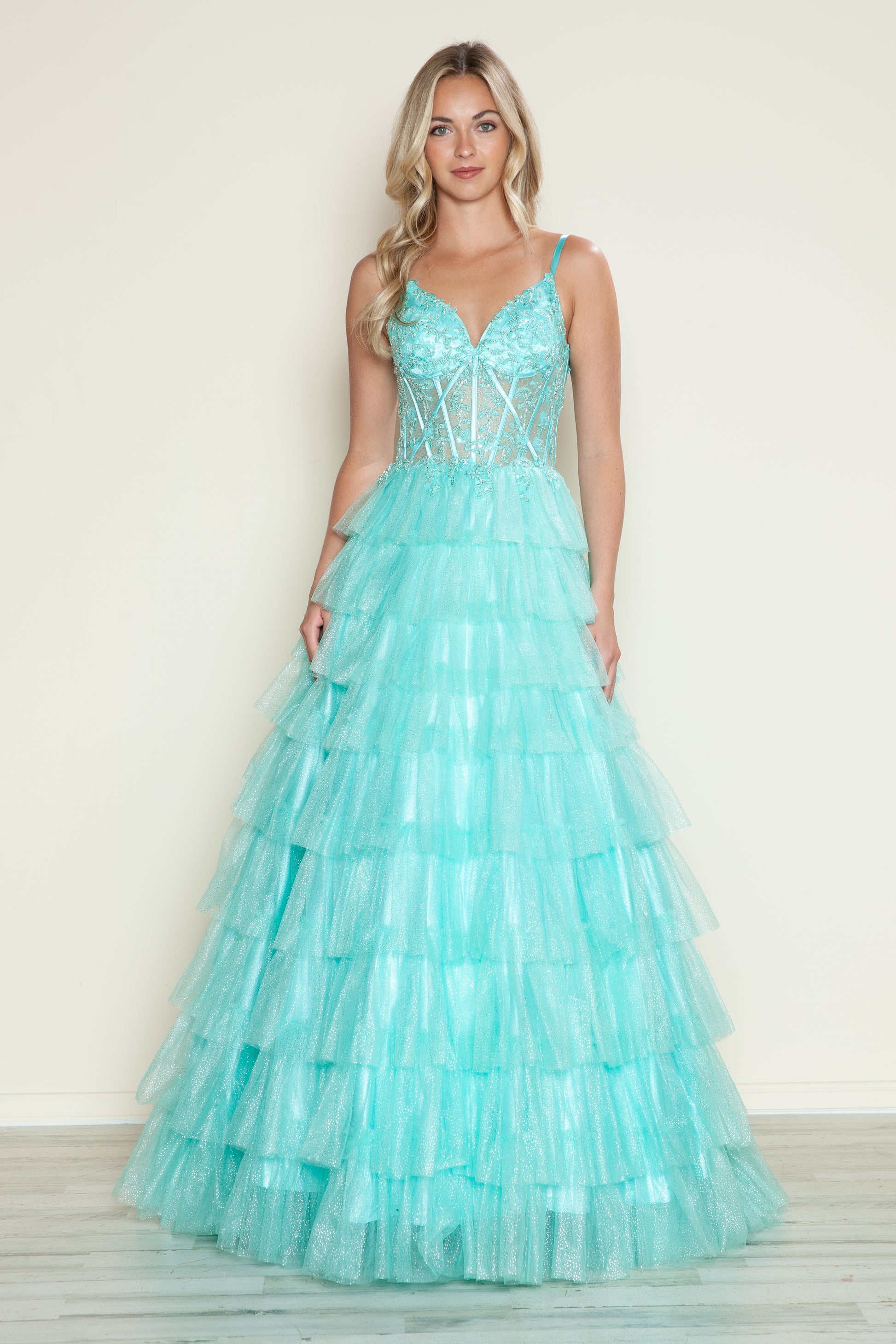 Poly USA 9608 Long Ball Gown Formal Ruffle Prom Dress