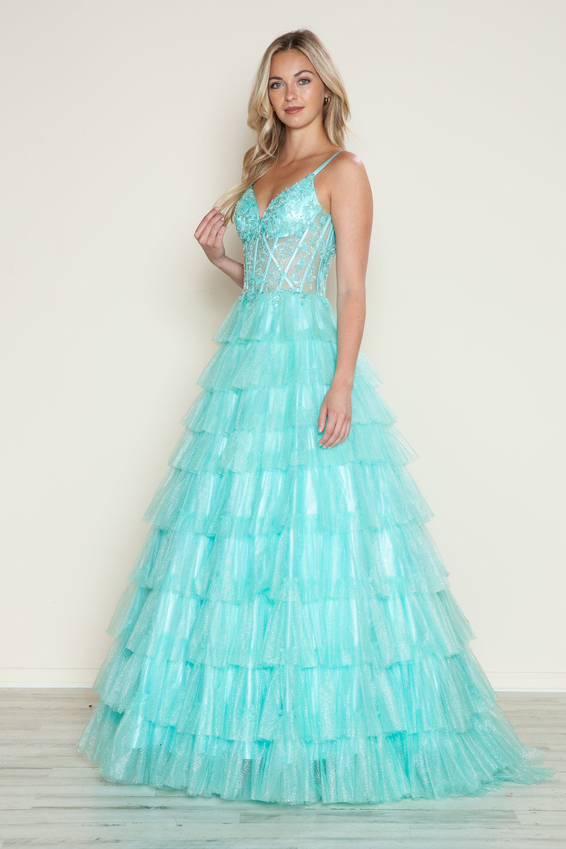 Poly USA 9608 Long Ball Gown Formal Ruffle Prom Dress