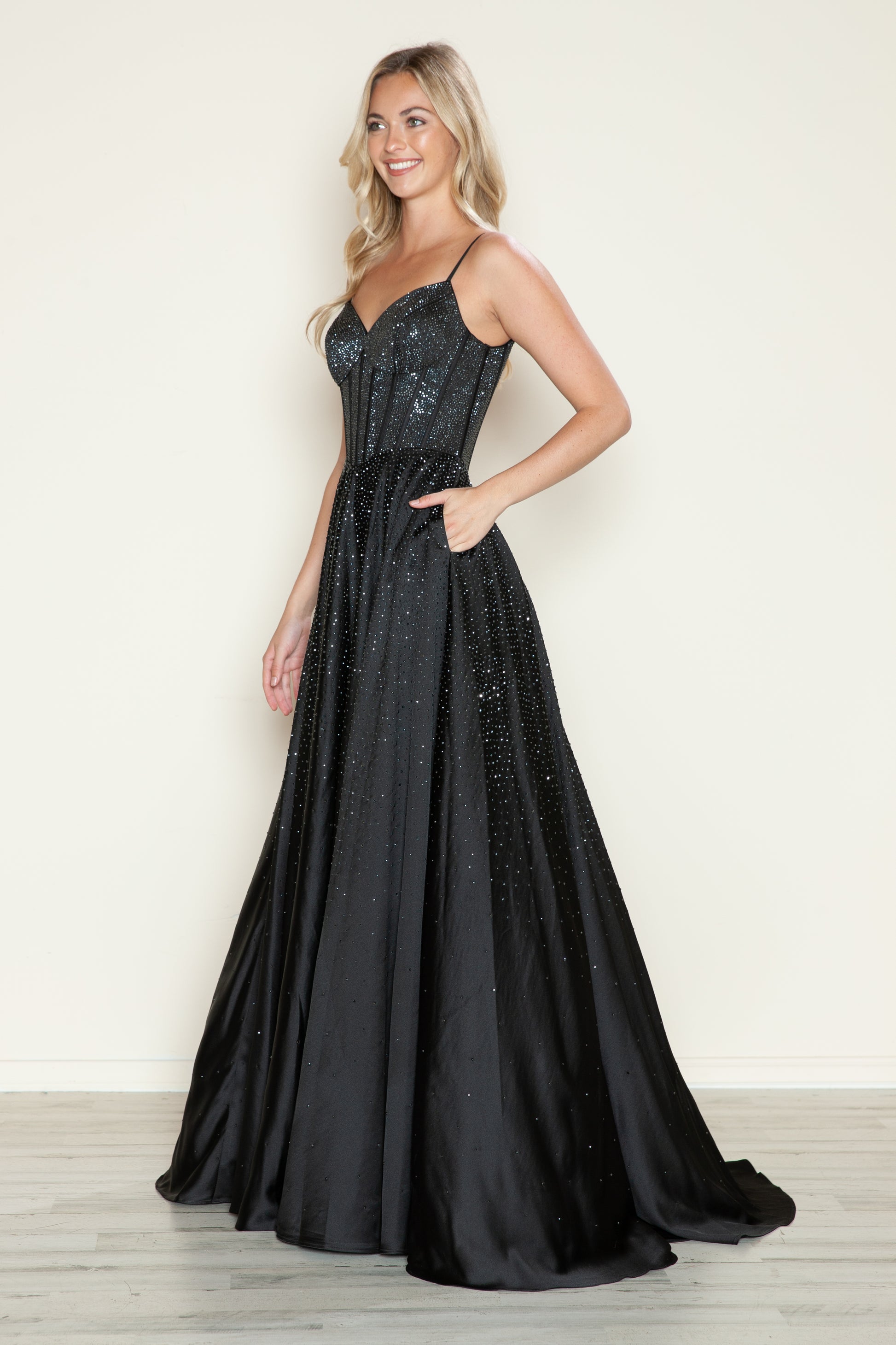Poly USA 9610 Long Formal Beaded A Line Prom Dress