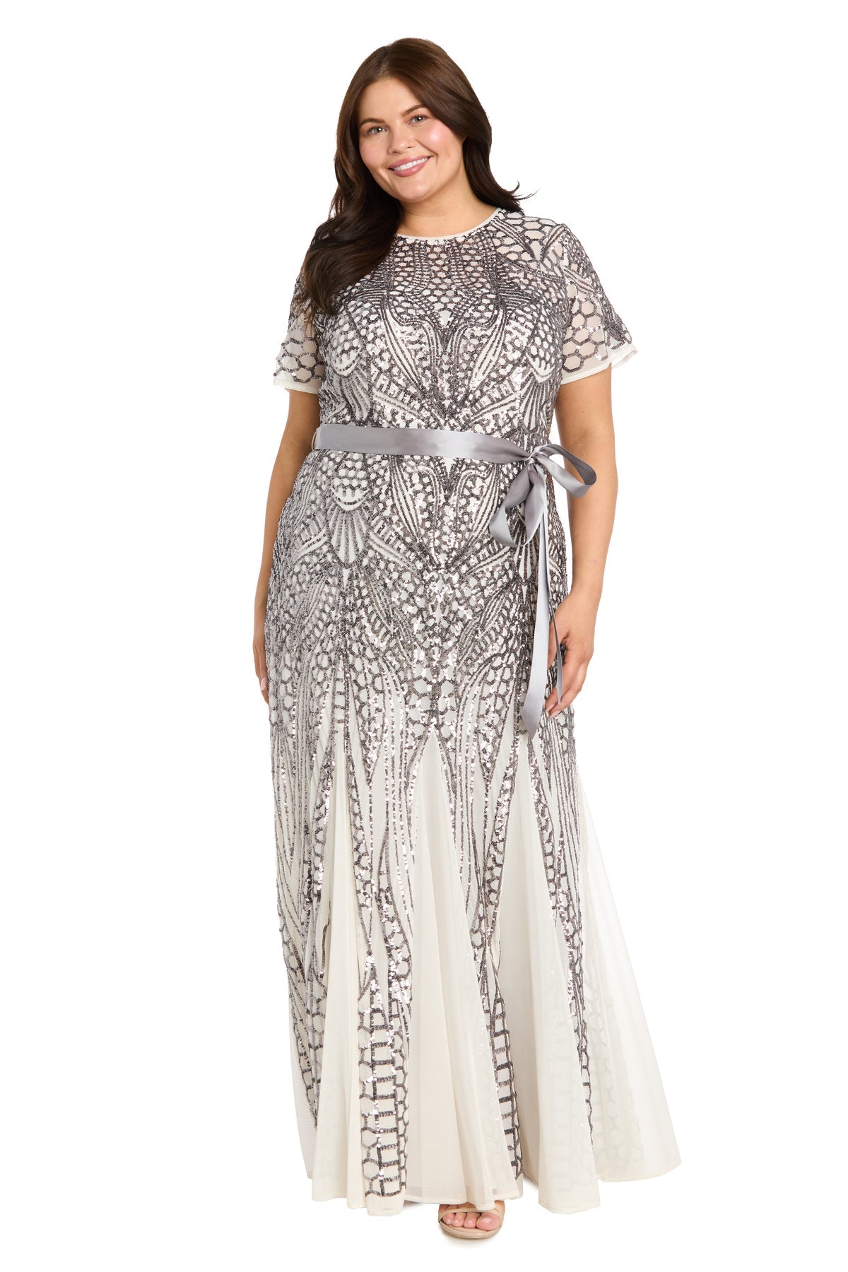 Crew High-Neck Floor-Length Sequin Formal A-Line R&M Richards 9615W