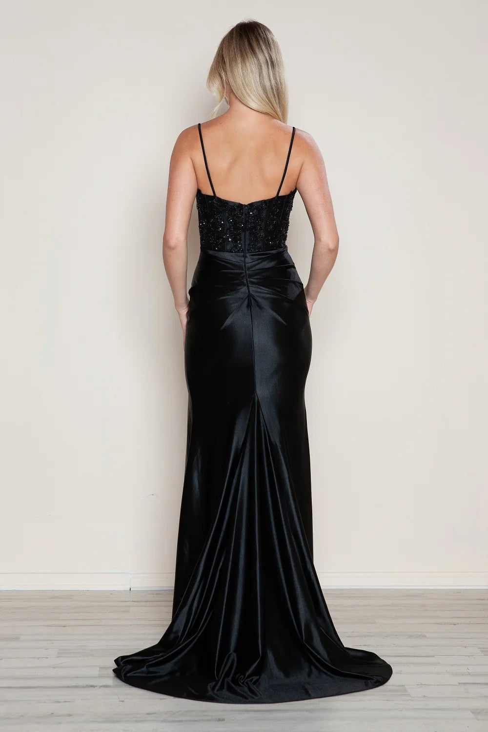 Poly USA 9616 Long Fitted Formal Slit Prom Dress