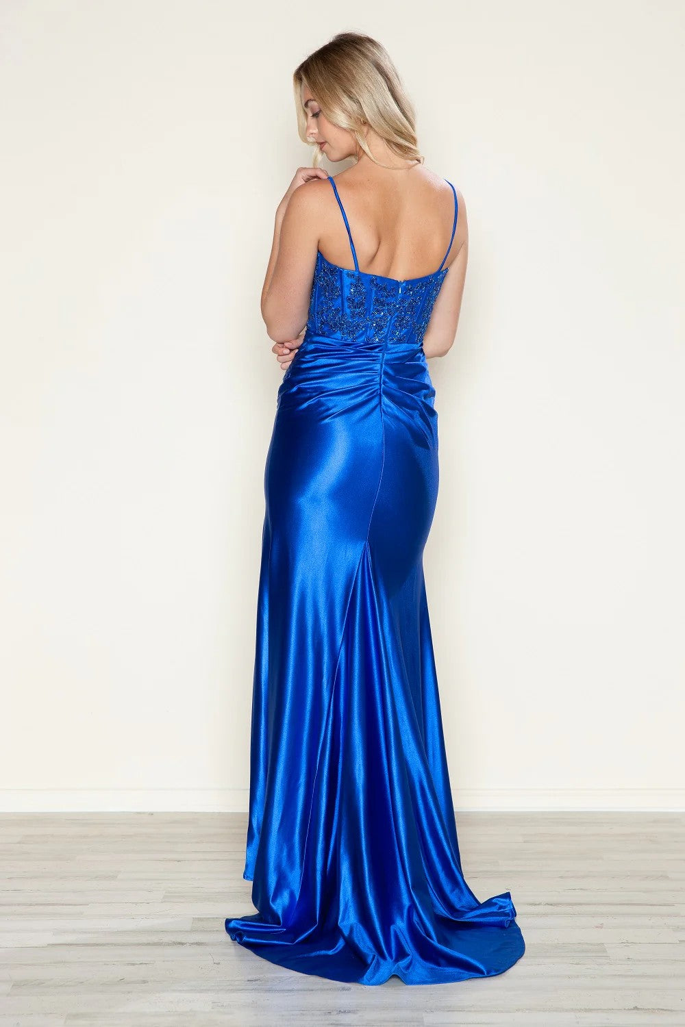 Poly USA 9616 Long Fitted Formal Slit Prom Dress