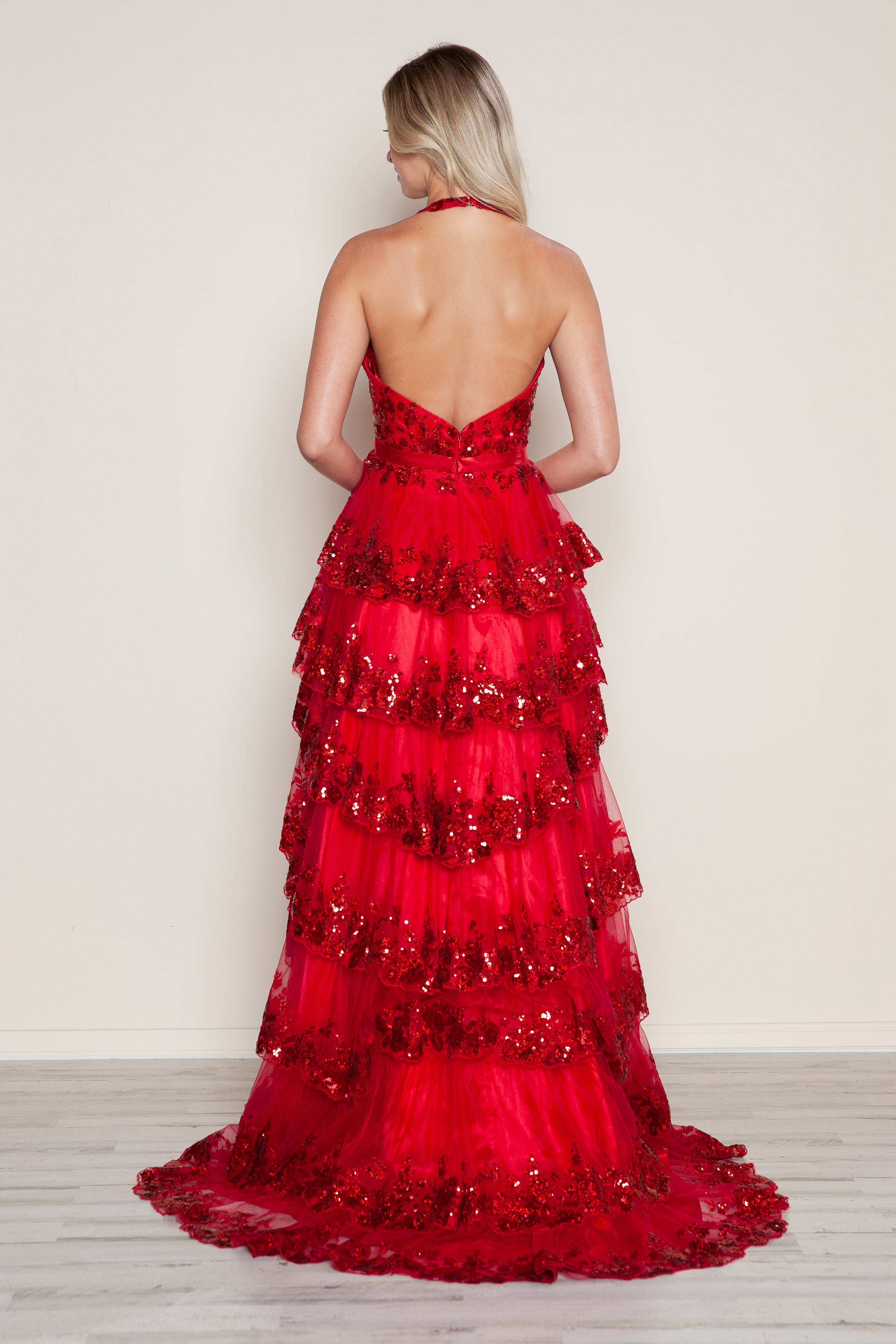 Prom Dresses Long A Line Slit Tiered Layered Formal Prom Dress Red