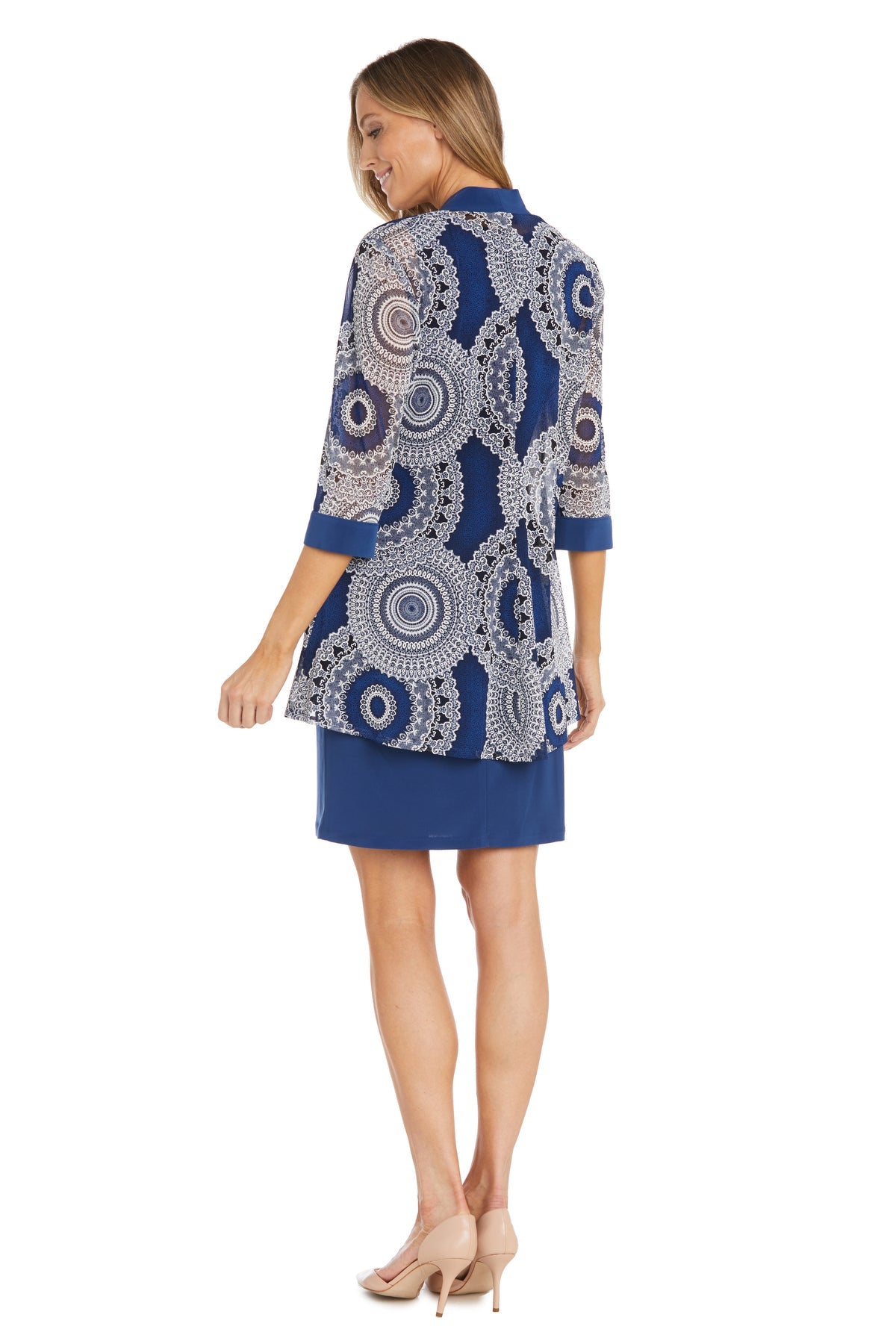 Scoop Neck Knee Length Jersey Cocktail Dress by R&M Richards 9626 in Denim