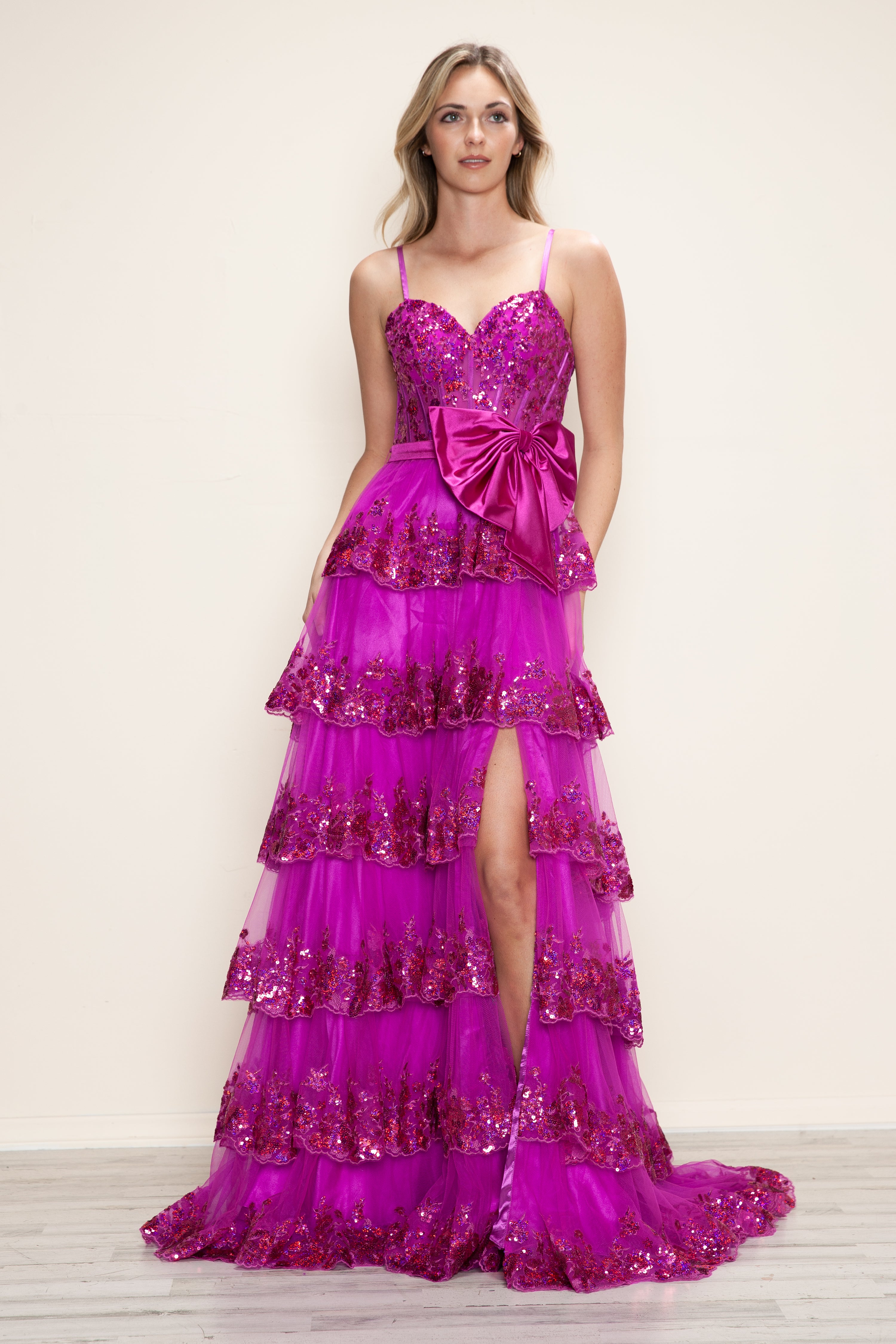 PolyUSA 9626 Long Prom Dress Fuchsia / Medium