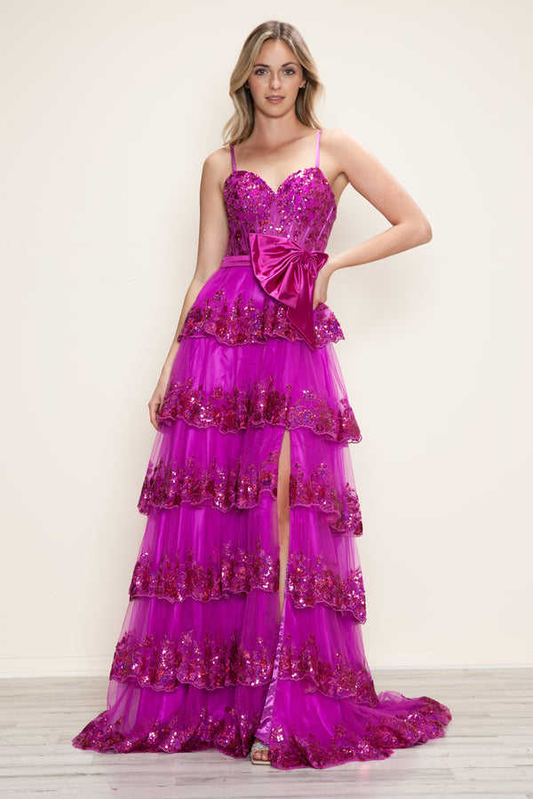 Poly USA 9626 Long Prom Sequin Formal A Line Dress
