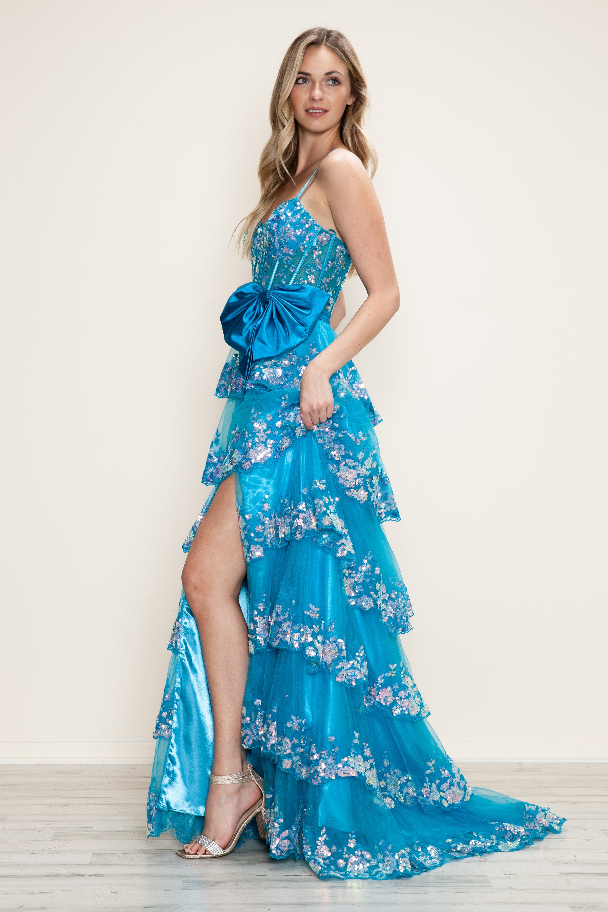 Poly USA 9626 Long Prom Sequin Formal A Line Dress