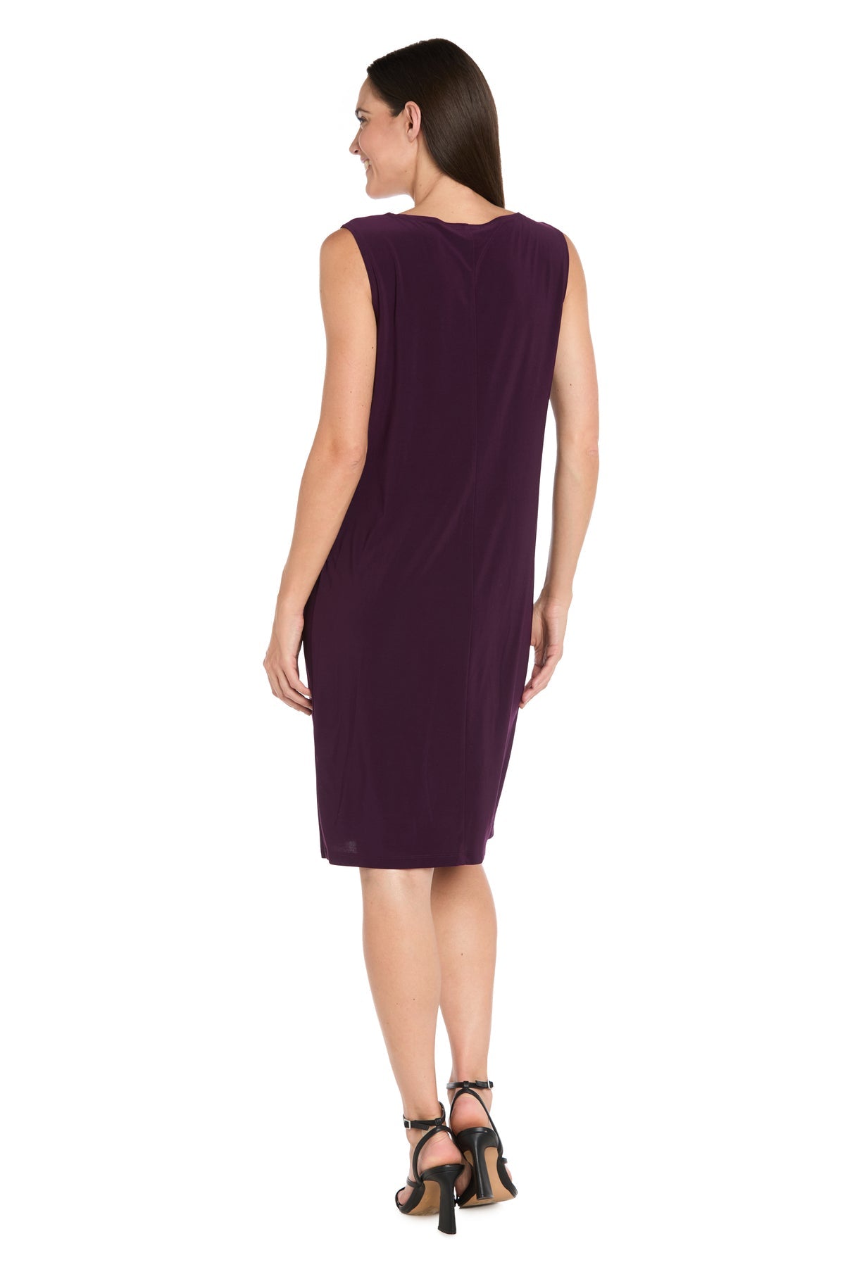 Scoop Knee-Length Jersey Cocktail Dress by R&M Richards 9626P in Eggplant