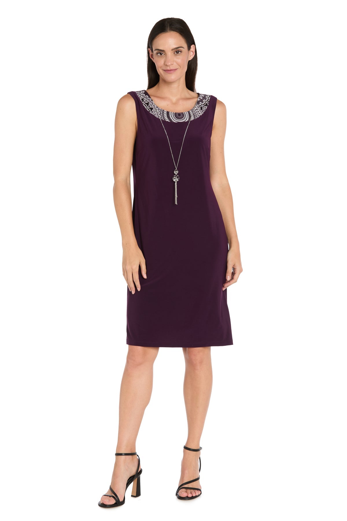 Scoop Knee-Length Jersey Cocktail Dress by R&M Richards 9626P in Eggplant