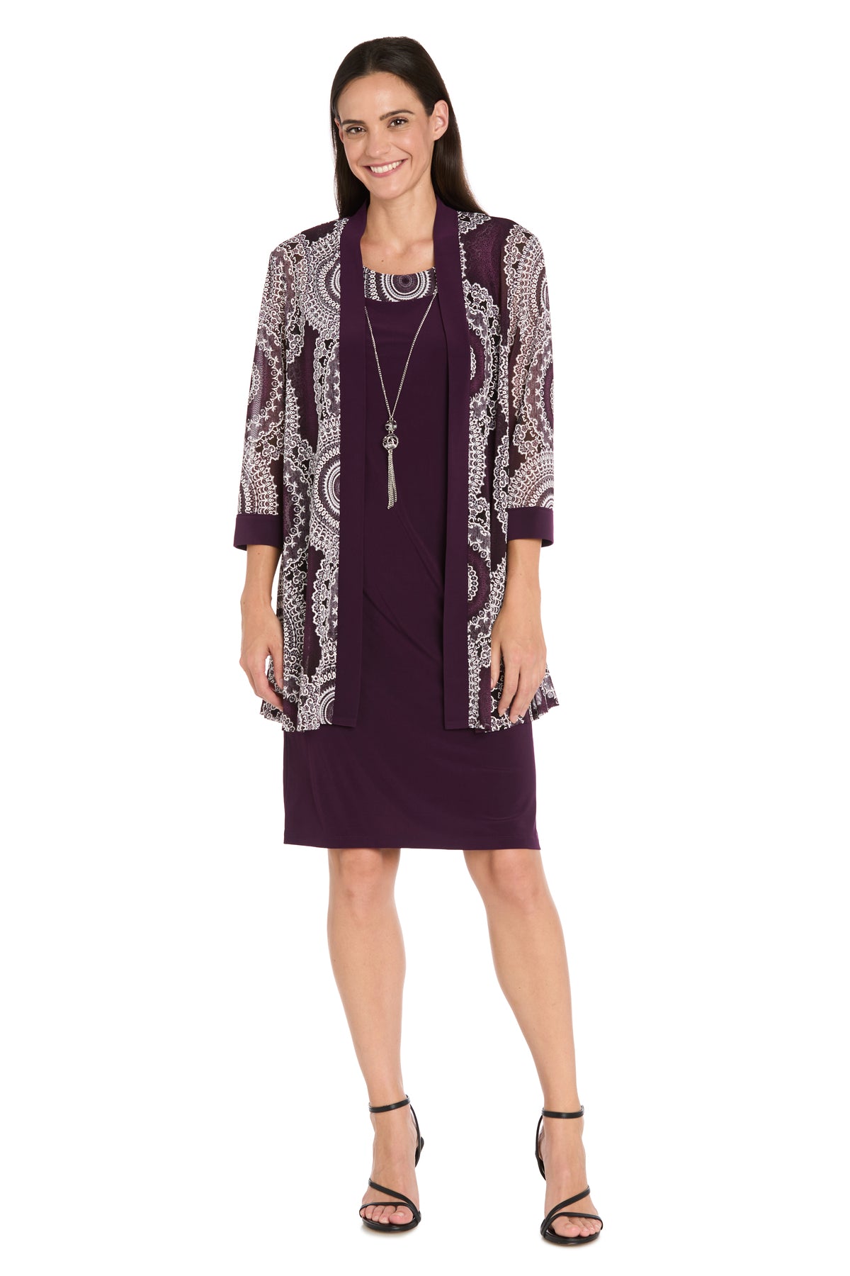 Scoop Knee-Length Jersey Cocktail Dress by R&M Richards 9626P in Eggplant