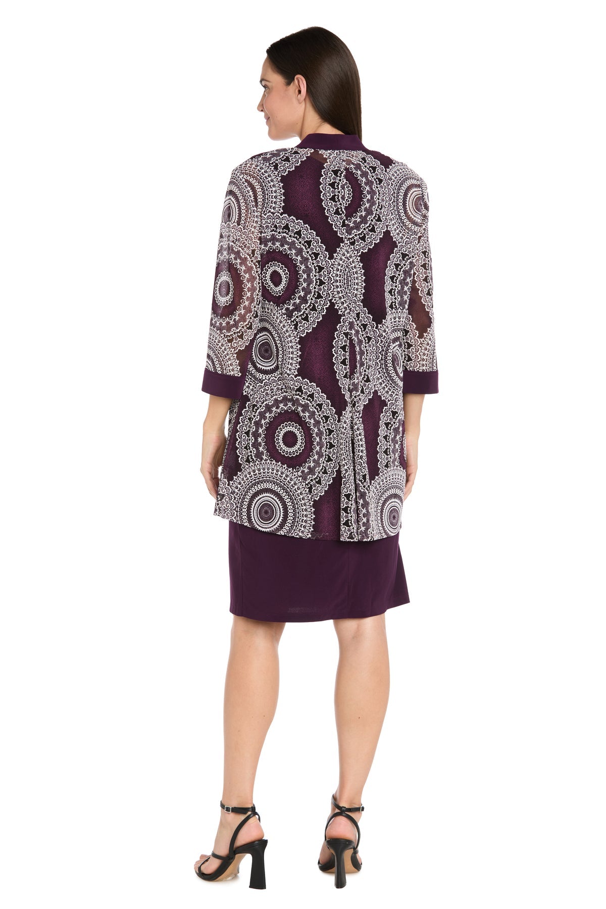Scoop Neck Knee Length Jersey Cocktail Dress by R&M Richards 9626 in Eggplant