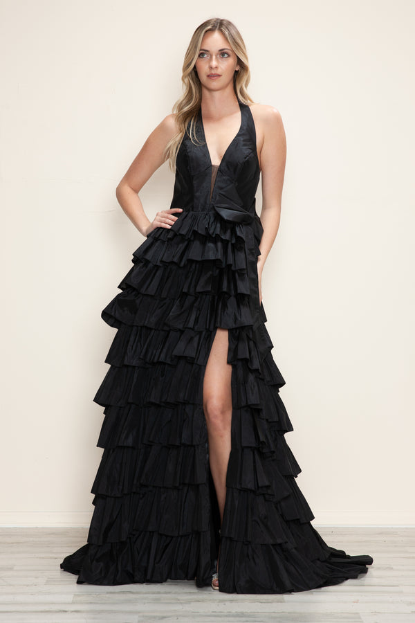 Poly USA 9642 Long Tiered A Line Formal Prom Dress