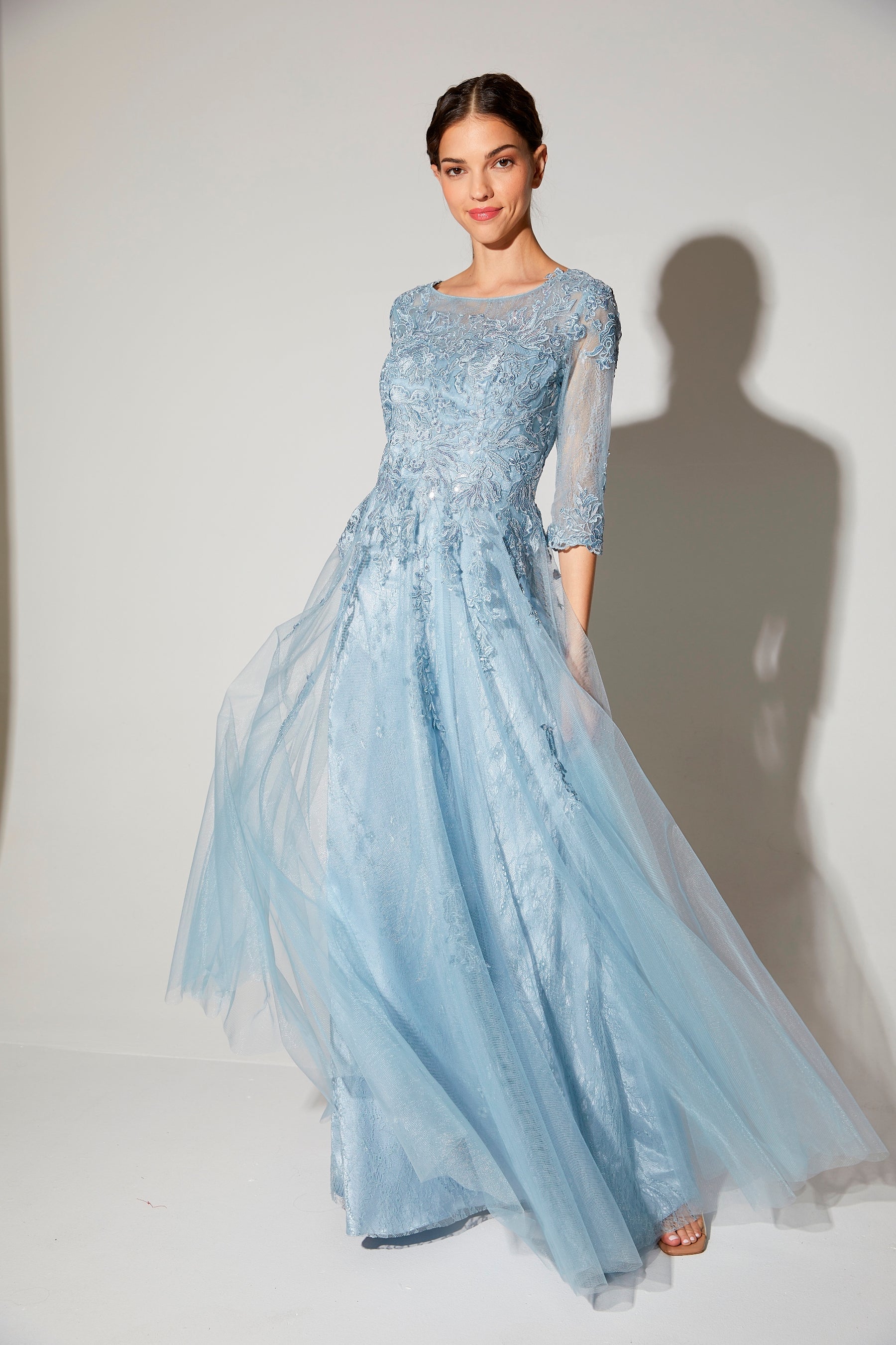 Formal Dresses Prom Floral Lace Long Formal Dress Eureka Fashion 9660 Dusty Blue
