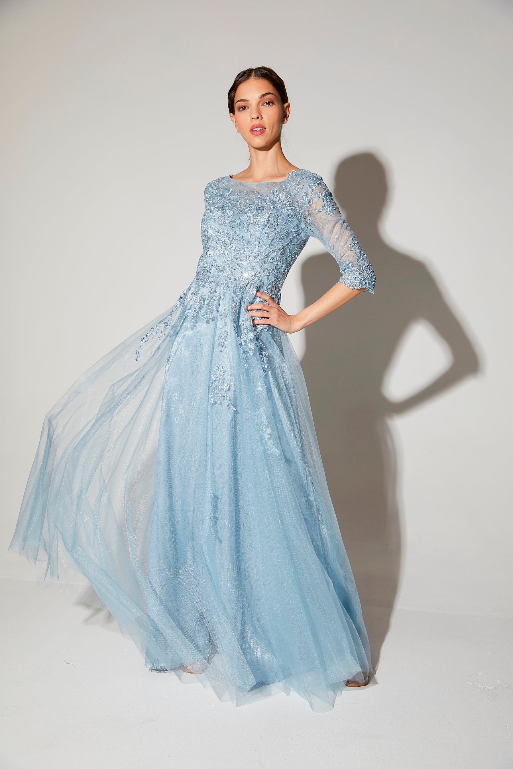 Formal Dresses Prom Floral Lace Long Formal Dress Eureka Fashion 9660 Dusty Blue