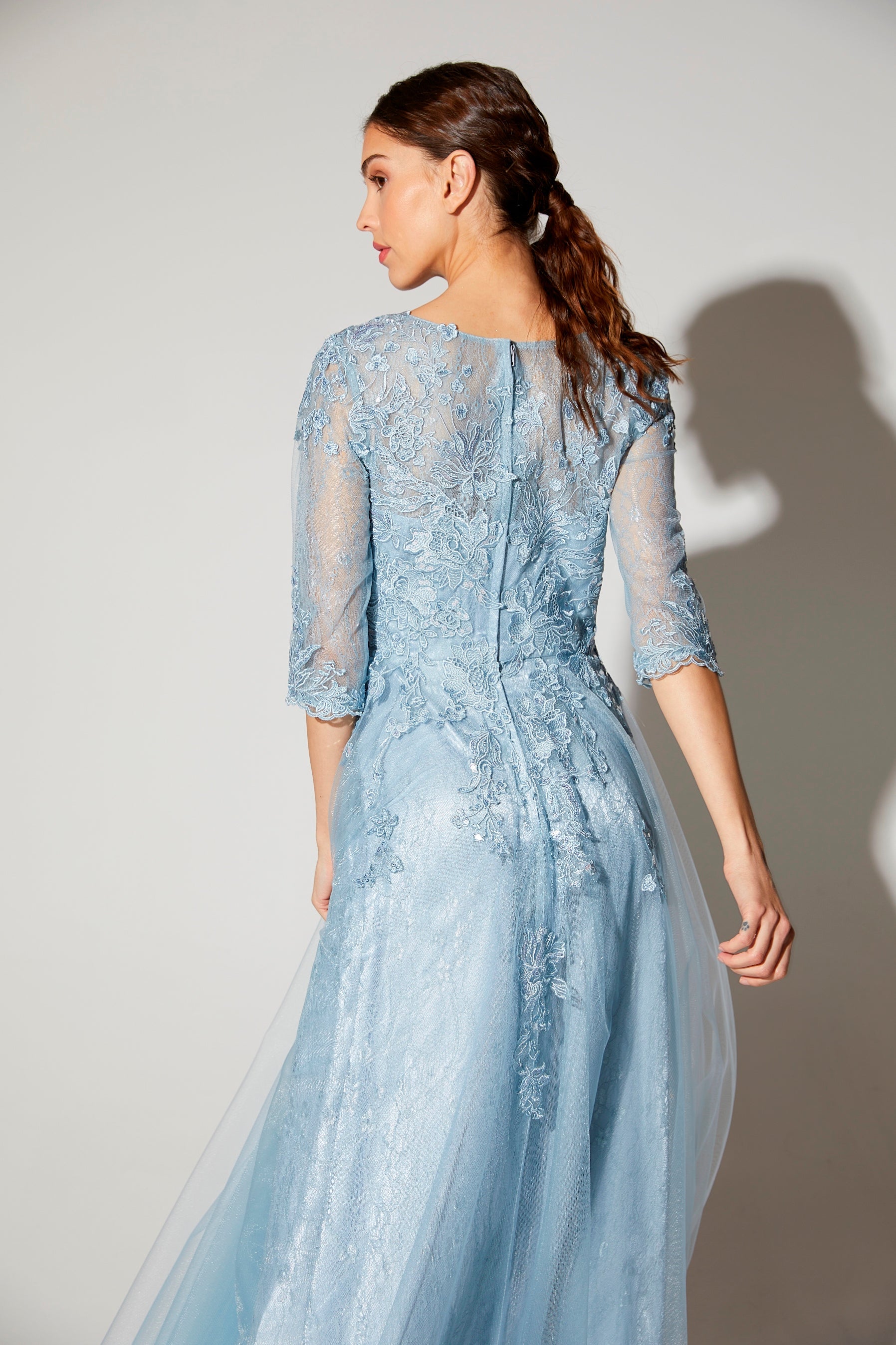 Formal Dresses Prom Floral Lace Long Formal Dress Eureka Fashion 9660 Dusty Blue