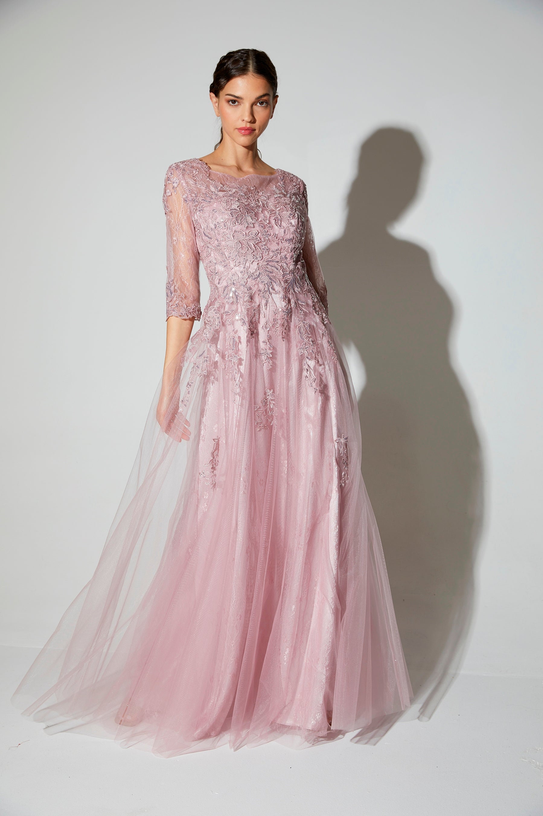 Formal Dresses Prom Floral Lace Long Formal Dress Eureka Fashion 9660 Dusty Rose