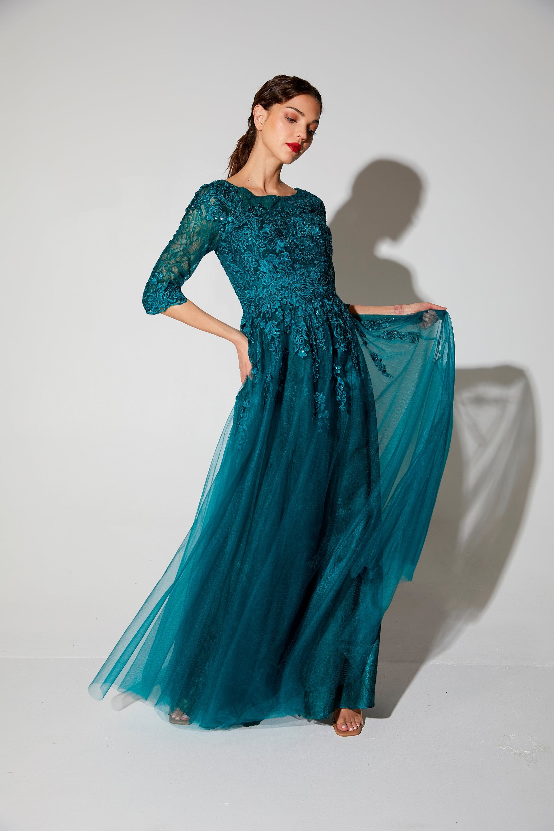 Formal Dresses Prom Floral Lace Long Formal Dress Eureka Fashion 9660 Emerald Green