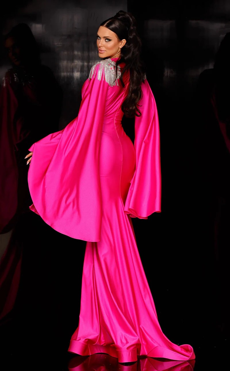 Jessica Angel 967 Long Sleeve Formal Fringe Applique Evening Dress