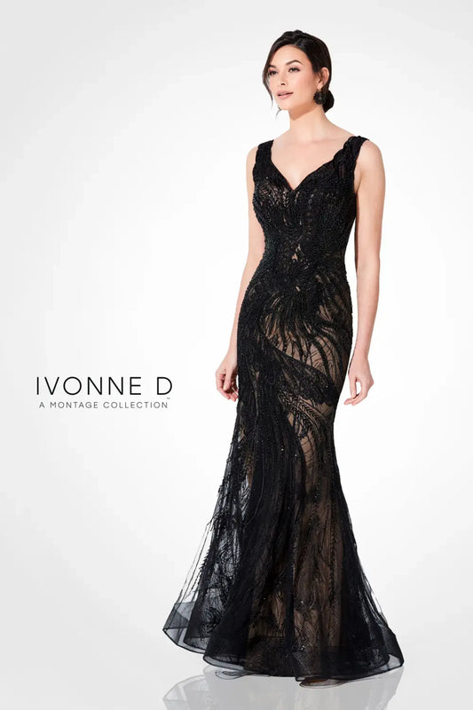 Formal Dresses Beaded Long Formal Fitted Evening Dress Black/Nude