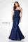 Formal Dresses Metallic Long Mermaid Lace Formal Peplum Dress Navy Blue