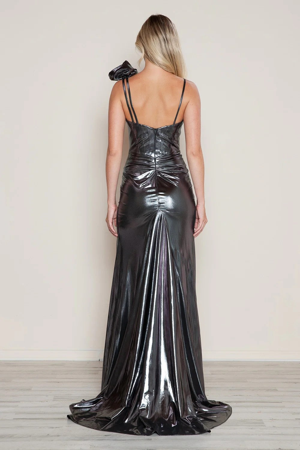 Poly USA 9680 Long Slit Prom Formal Metallic Dress