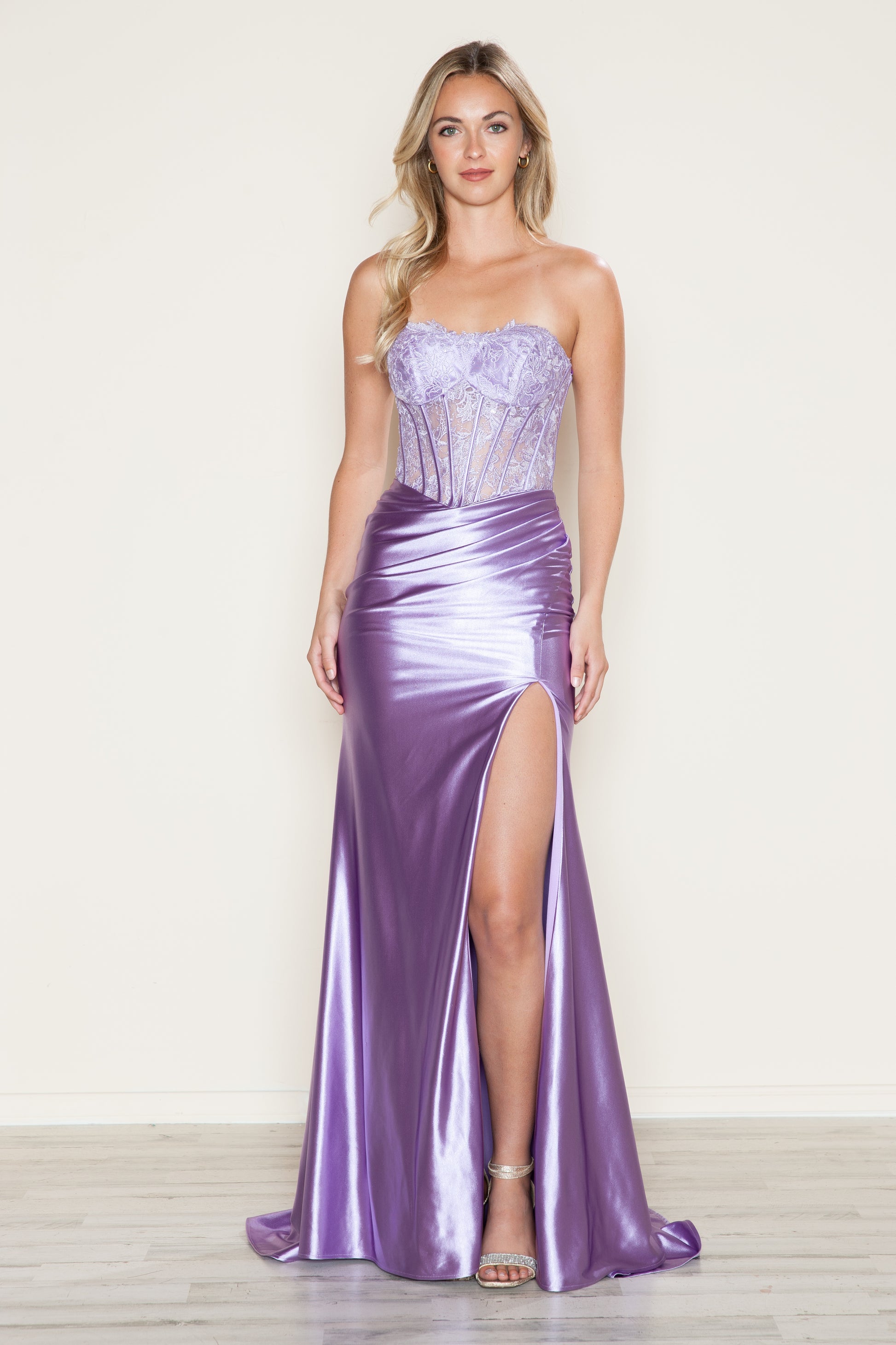 Poly USA 9688 Fitted Long Slit Lace Formal Prom Dress